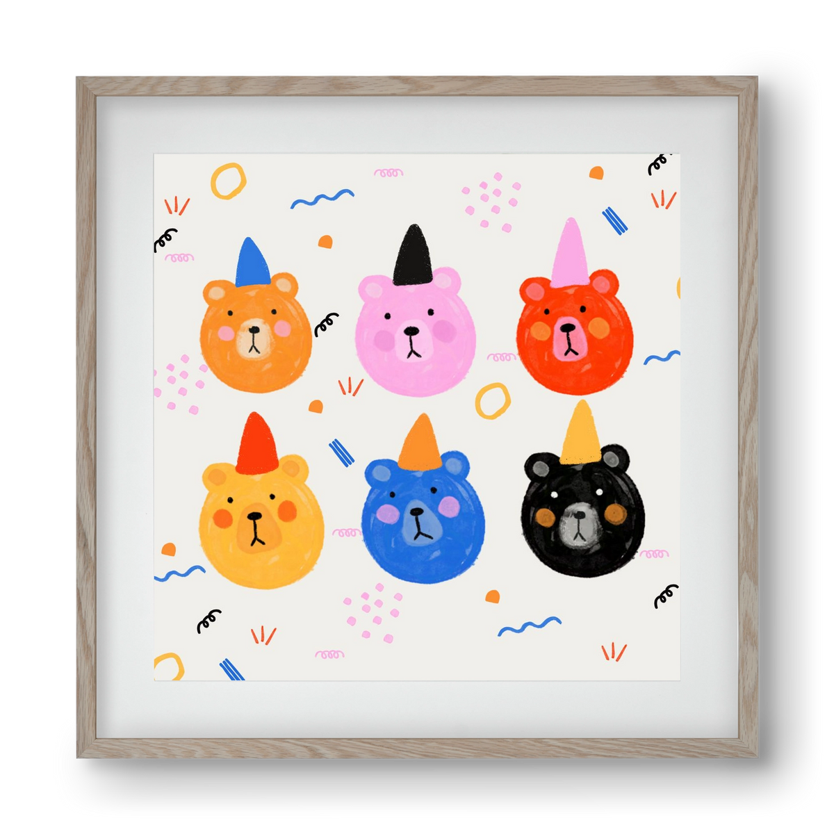 Party Bears , 40x40 cm (30x30 cm), Tölgy keret, paszpartuval