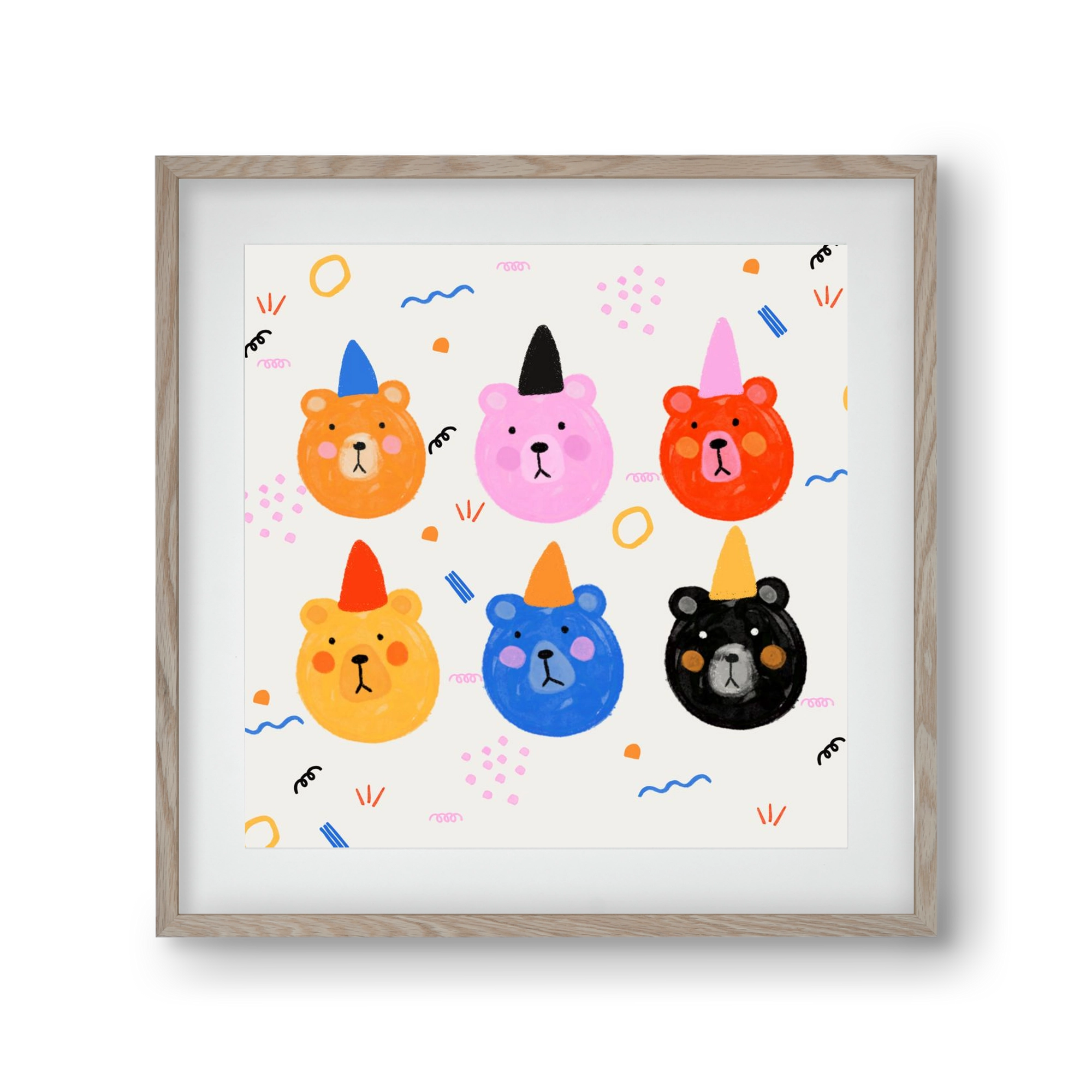 Party Bears , 30x30 cm (20x20 cm), Tölgy keret, paszpartuval