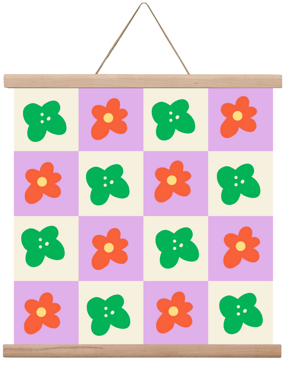 Checkered Flowers , 40x40 cm (40x40 cm), Tölgy akasztó