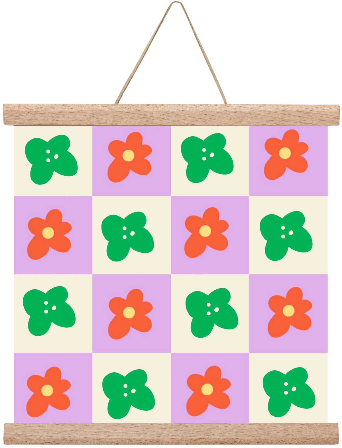 Checkered Flowers , 30x30 cm (30x30 cm), Tölgy akasztó