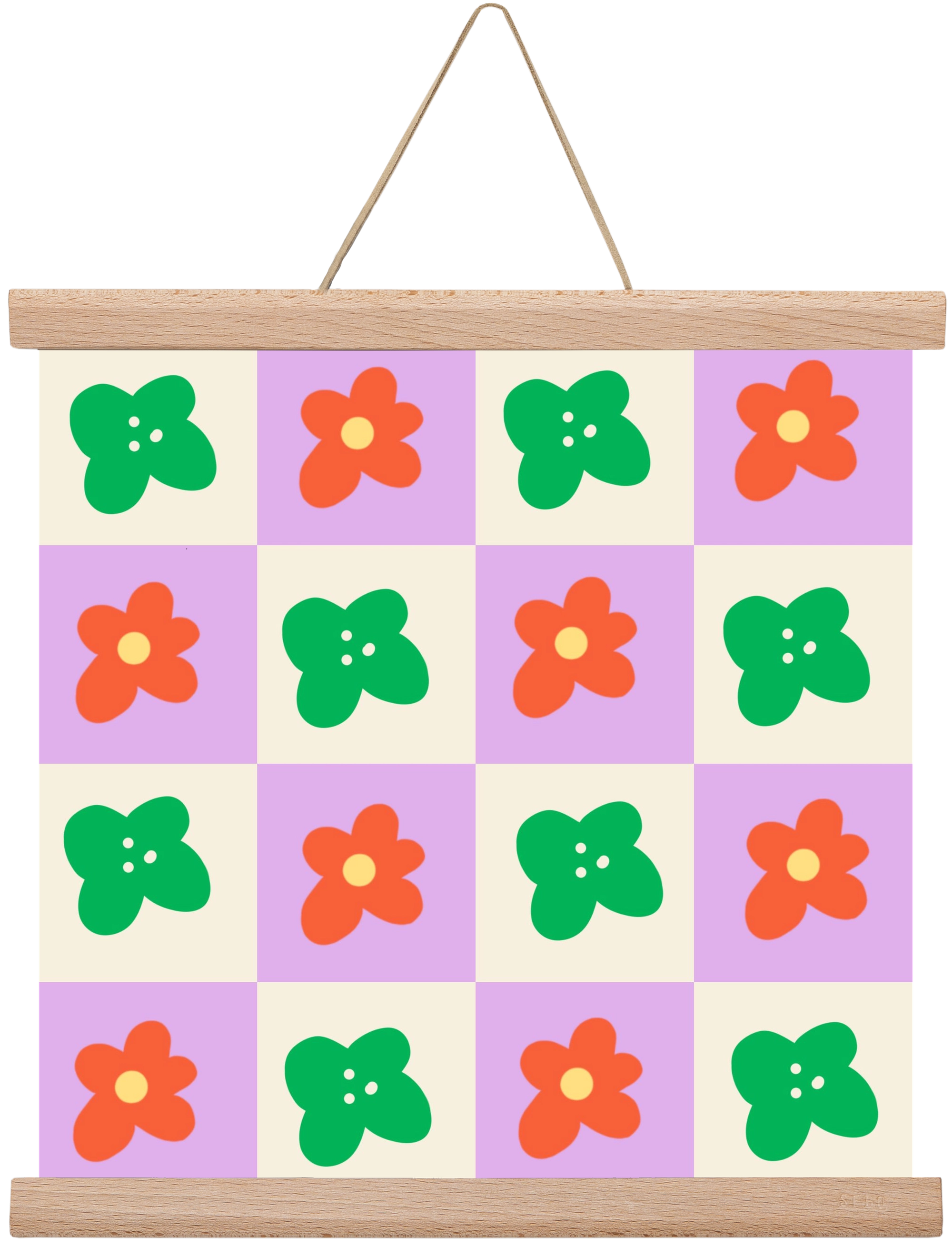 Checkered Flowers , 30x30 cm (30x30 cm), Tölgy akasztó