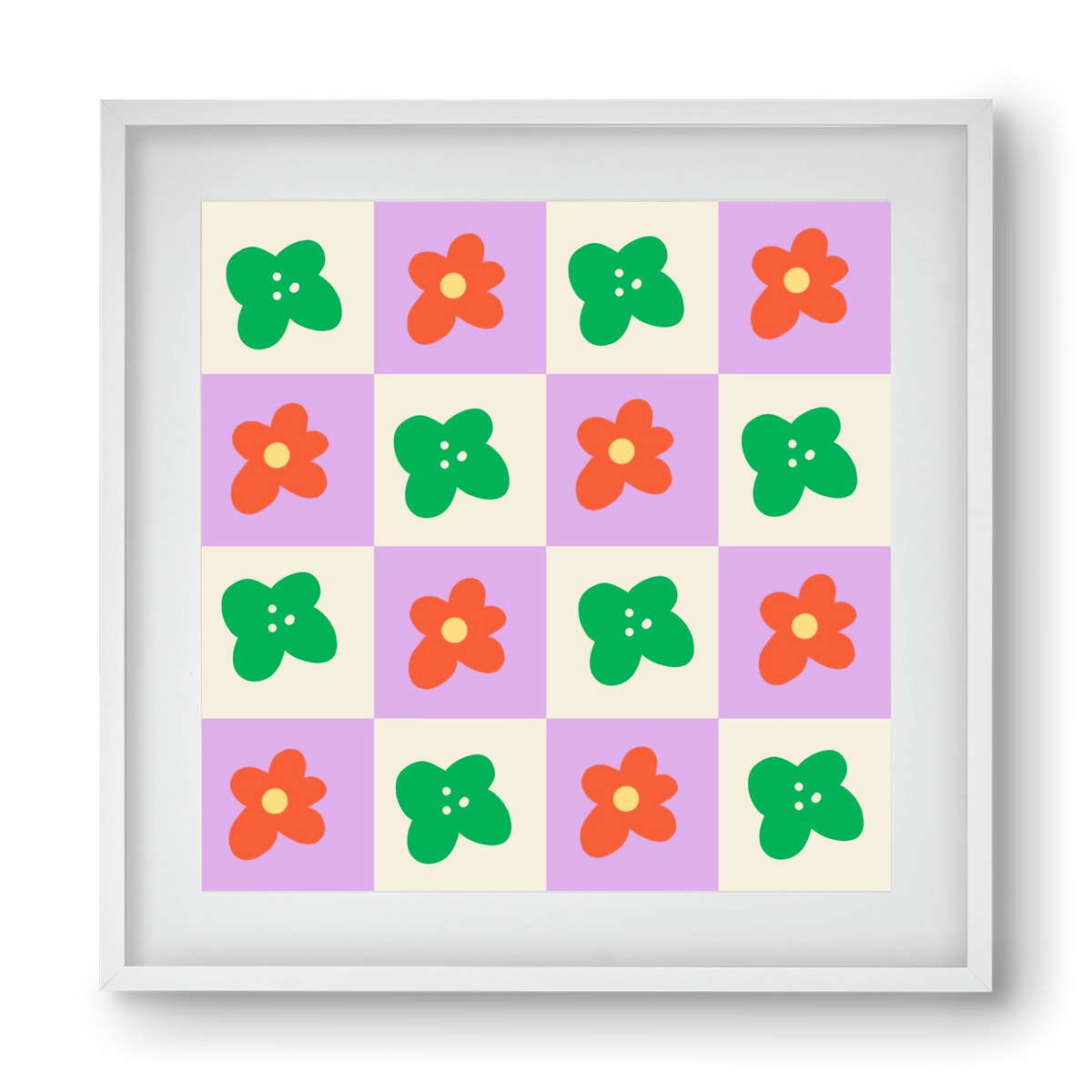 Checkered Flowers , 40x40 cm (30x30 cm), Fehér keret, paszpartuval