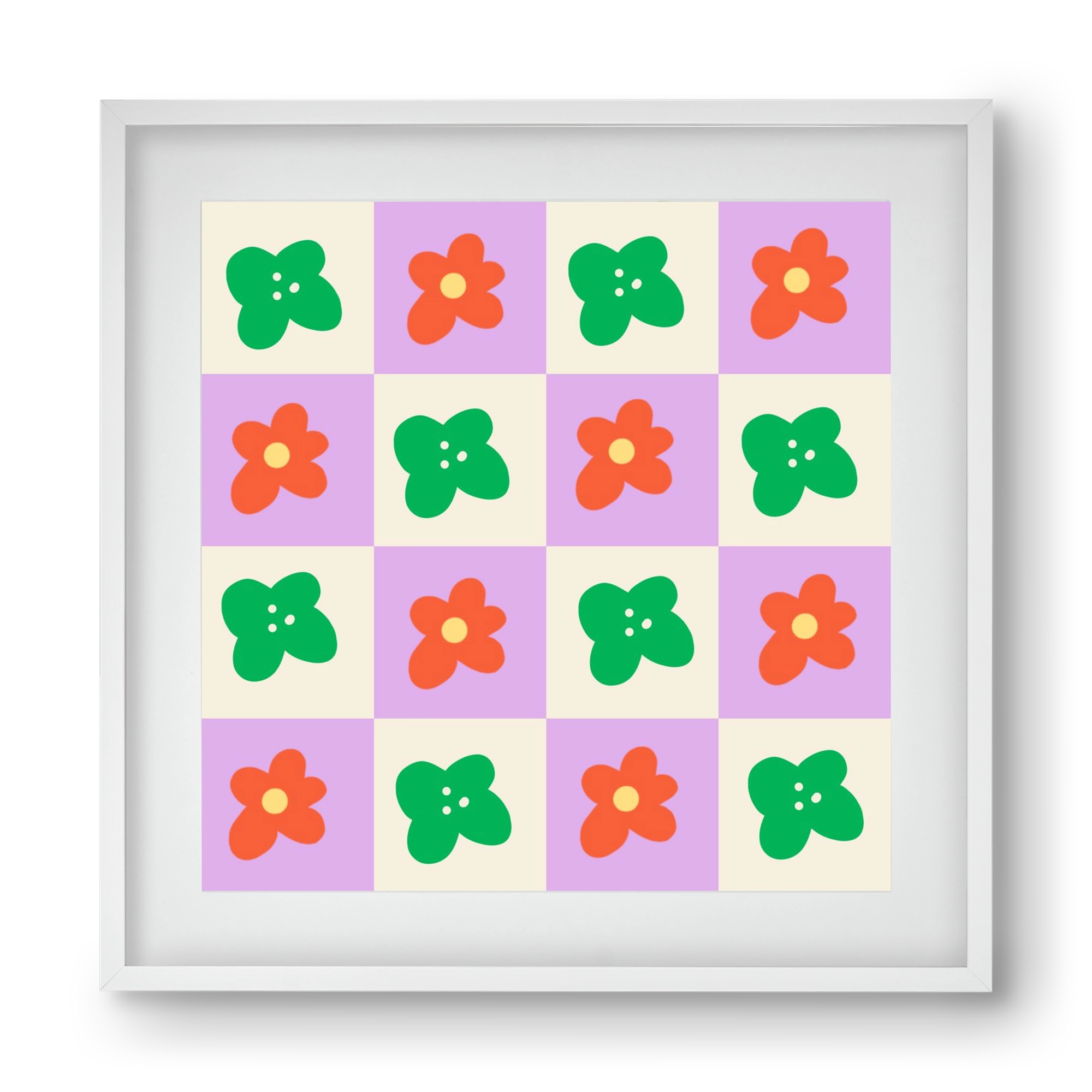 Checkered Flowers , 40x40 cm (30x30 cm), Fehér keret, paszpartuval
