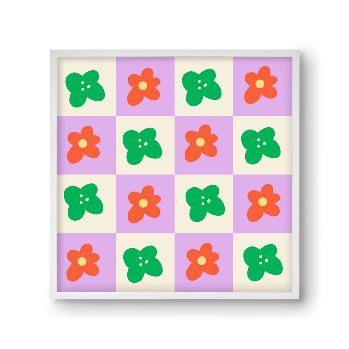 Checkered Flowers , 30x30 cm (30x30 cm), Fehér keret