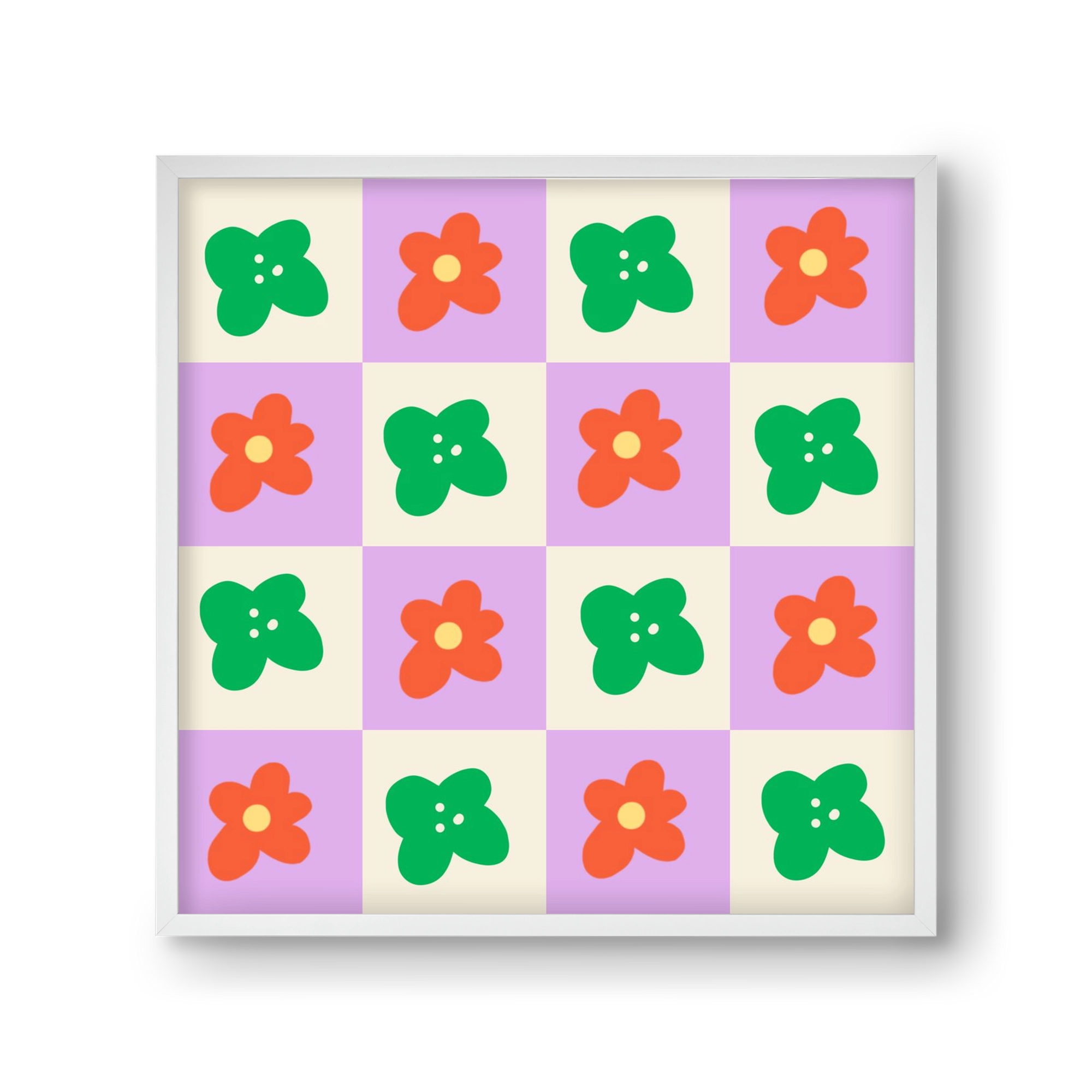 Checkered Flowers , 30x30 cm (30x30 cm), Fehér keret