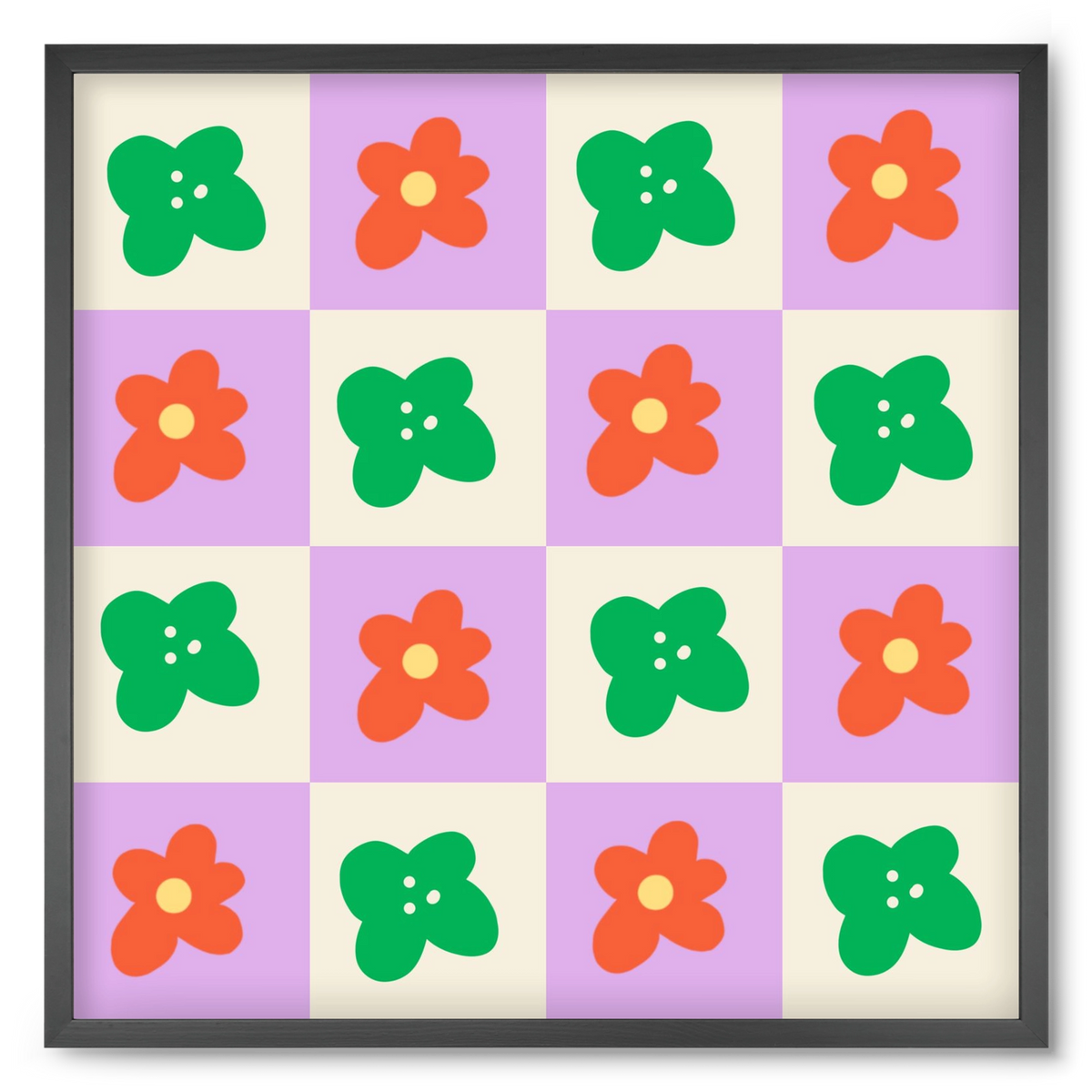 Checkered Flowers , 50x50 cm (50x50 cm), Fekete keret