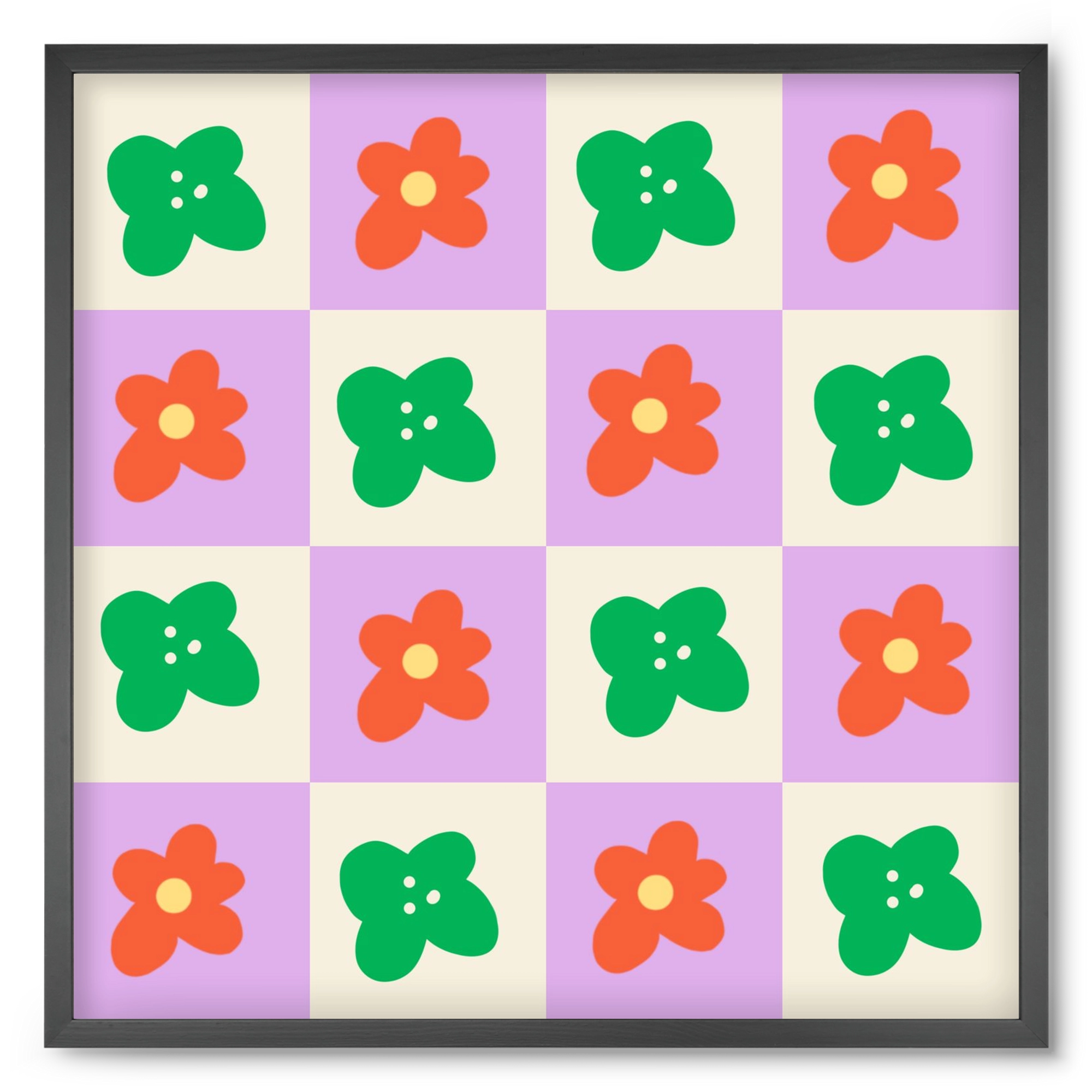 Checkered Flowers , 50x50 cm (50x50 cm), Fekete keret