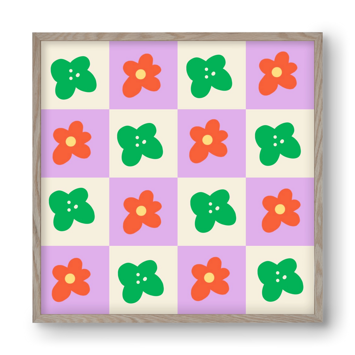 Checkered Flowers , 40x40 cm (40x40 cm), Tölgy keret