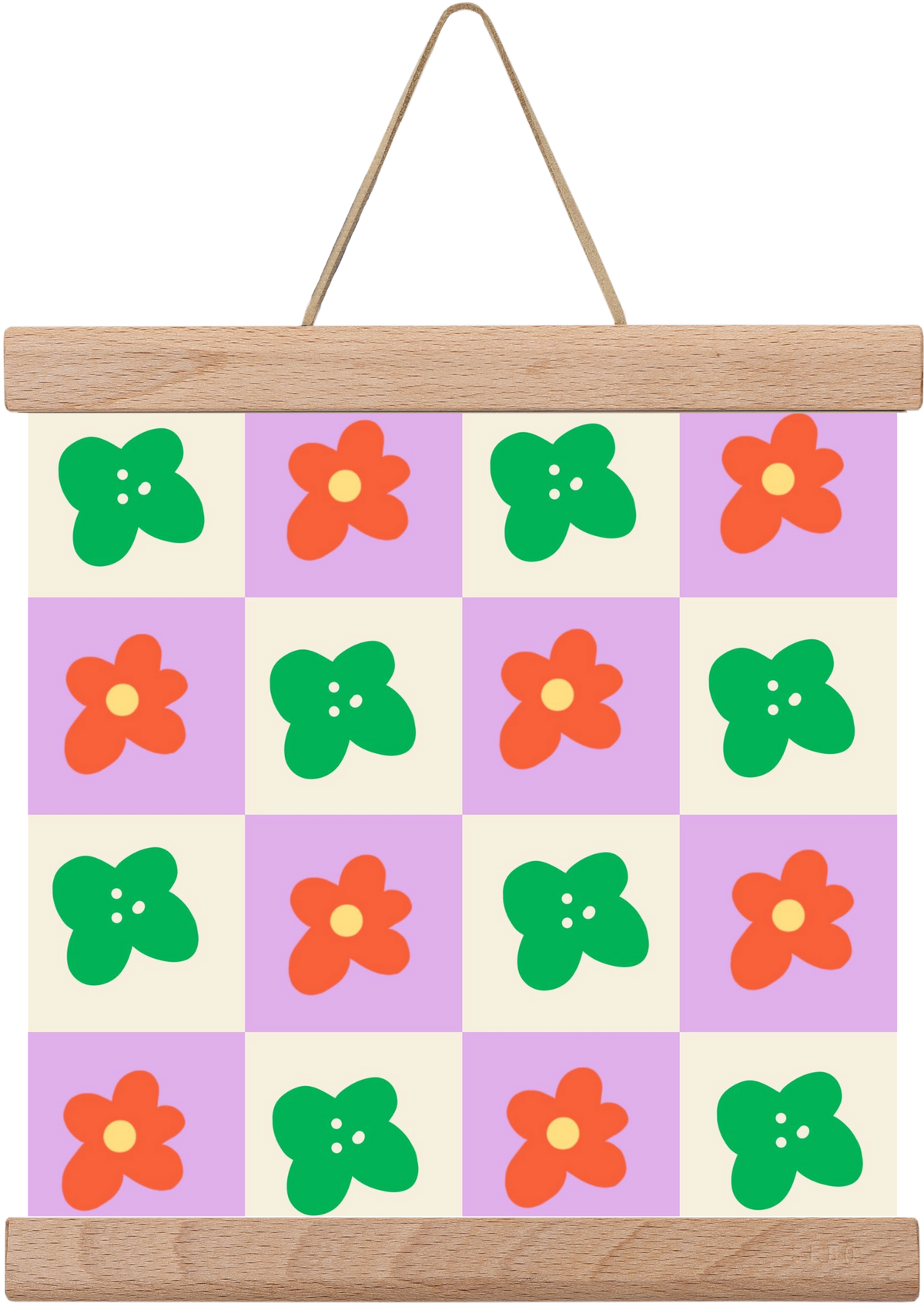 Checkered Flowers , 20x20 cm (20x20 cm), Tölgy akasztó