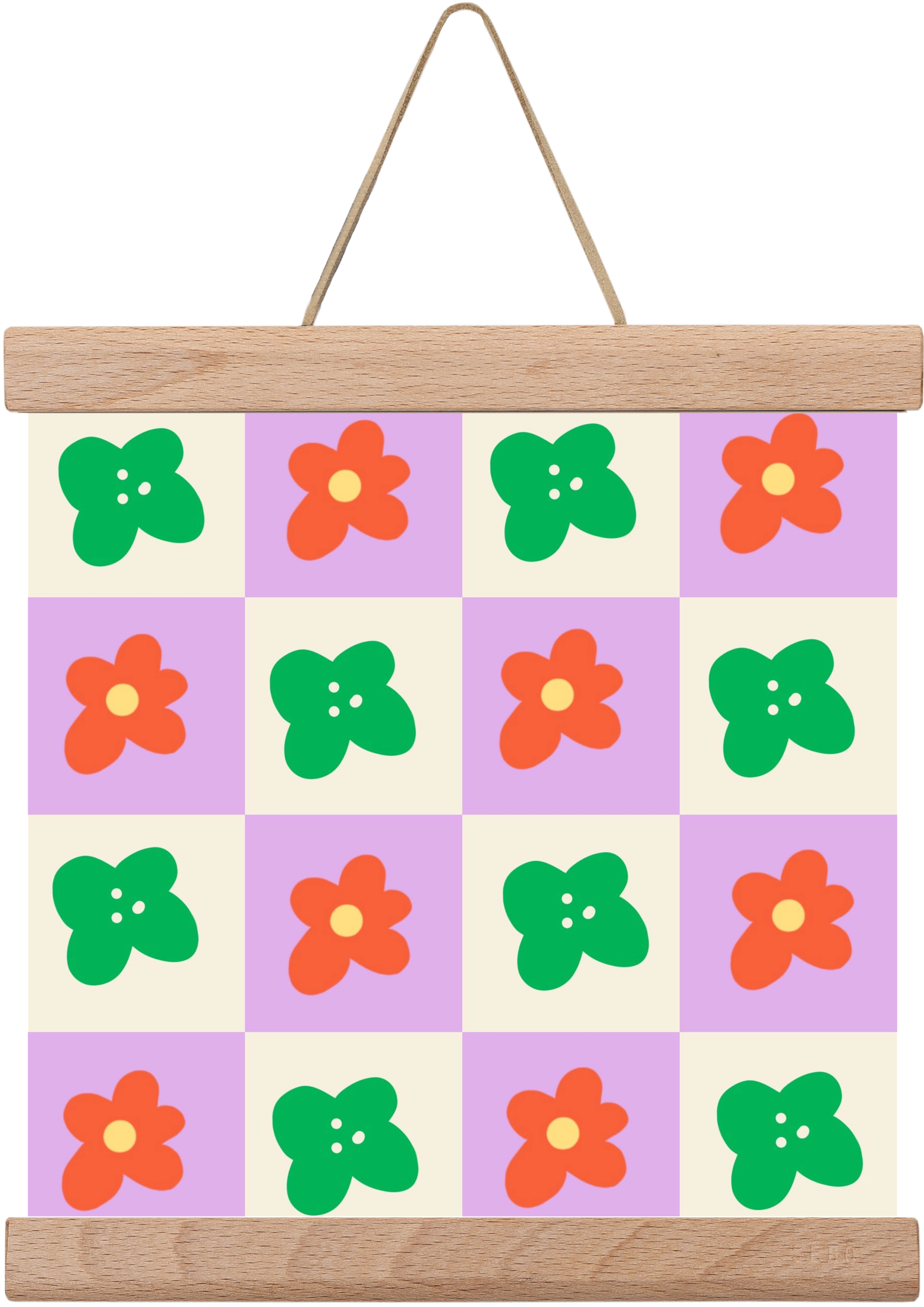 Checkered Flowers , 20x20 cm (20x20 cm), Tölgy akasztó