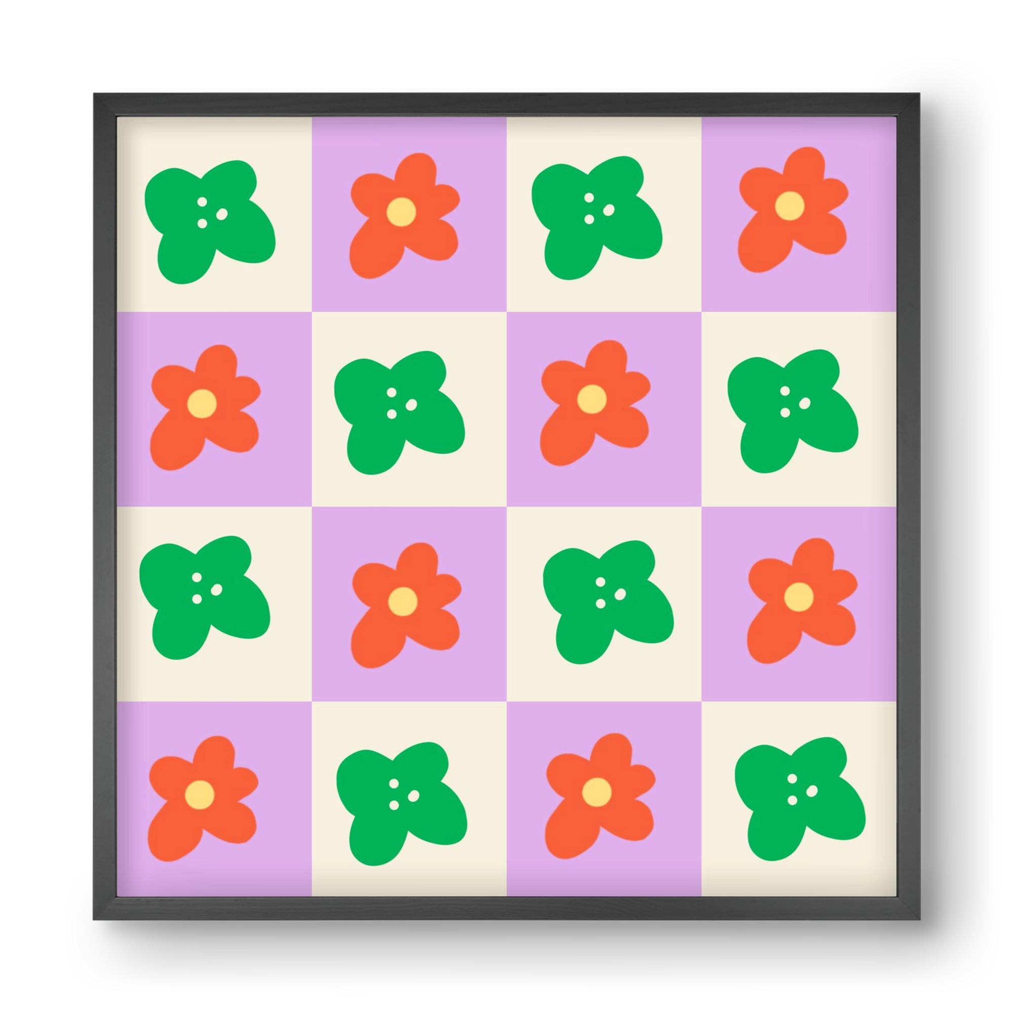 Checkered Flowers , 40x40 cm (40x40 cm), Fekete keret