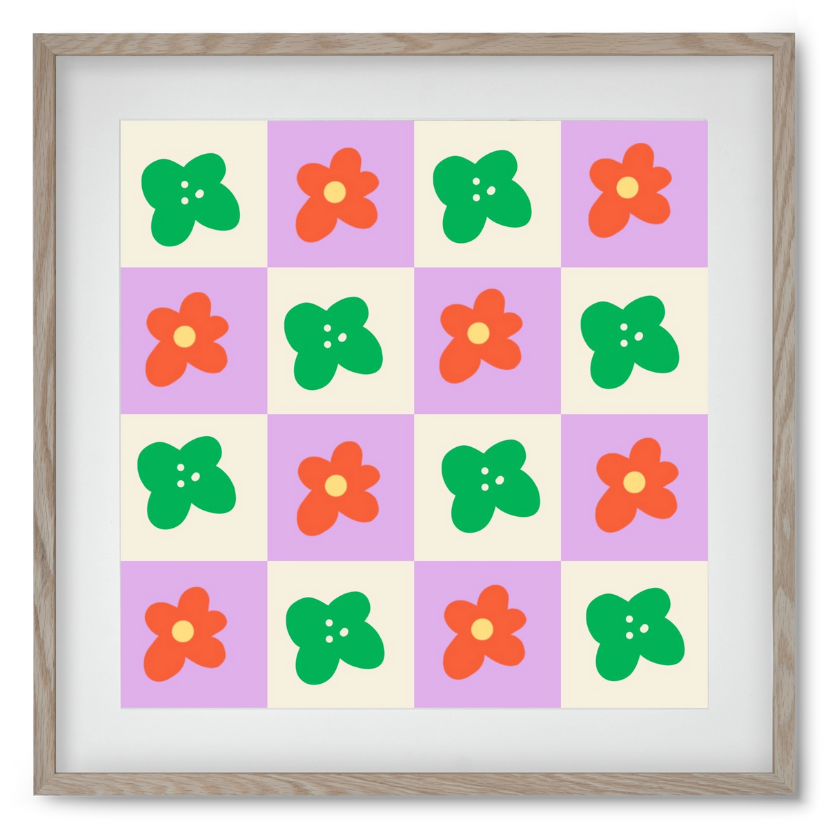 Checkered Flowers , 50x50 cm (40x40 cm), Tölgy keret, paszpartuval
