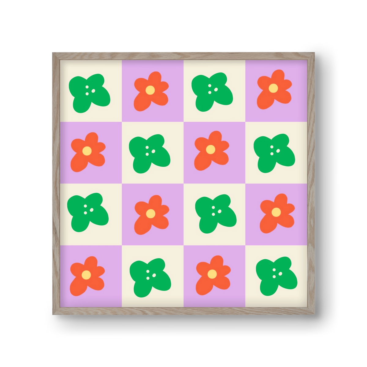 Checkered Flowers , 30x30 cm (30x30 cm), Tölgy keret
