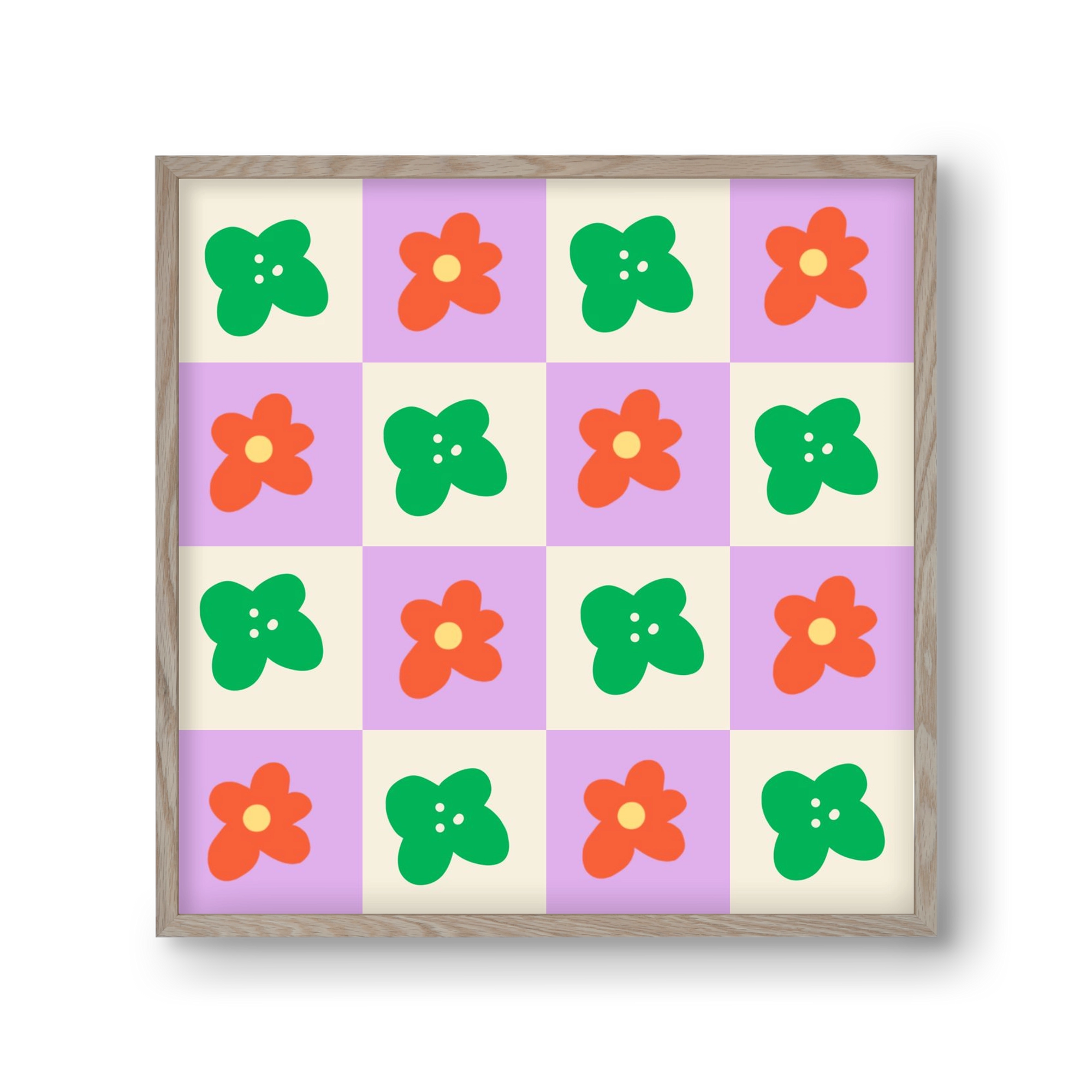 Checkered Flowers , 30x30 cm (30x30 cm), Tölgy keret