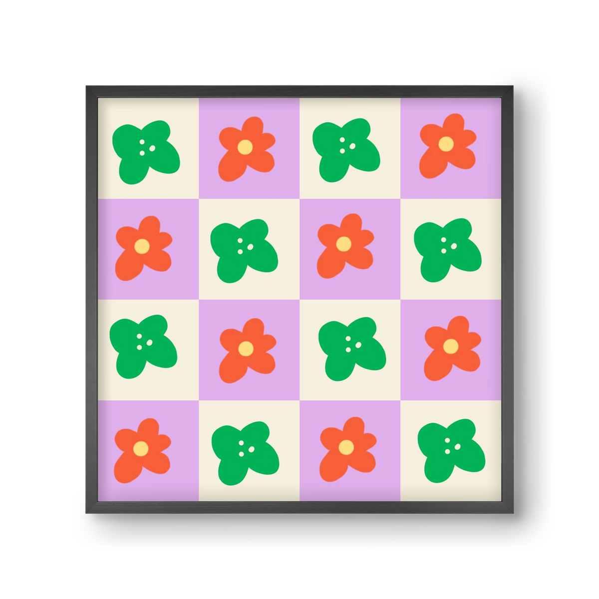 Checkered Flowers , 30x30 cm (30x30 cm), Fekete keret