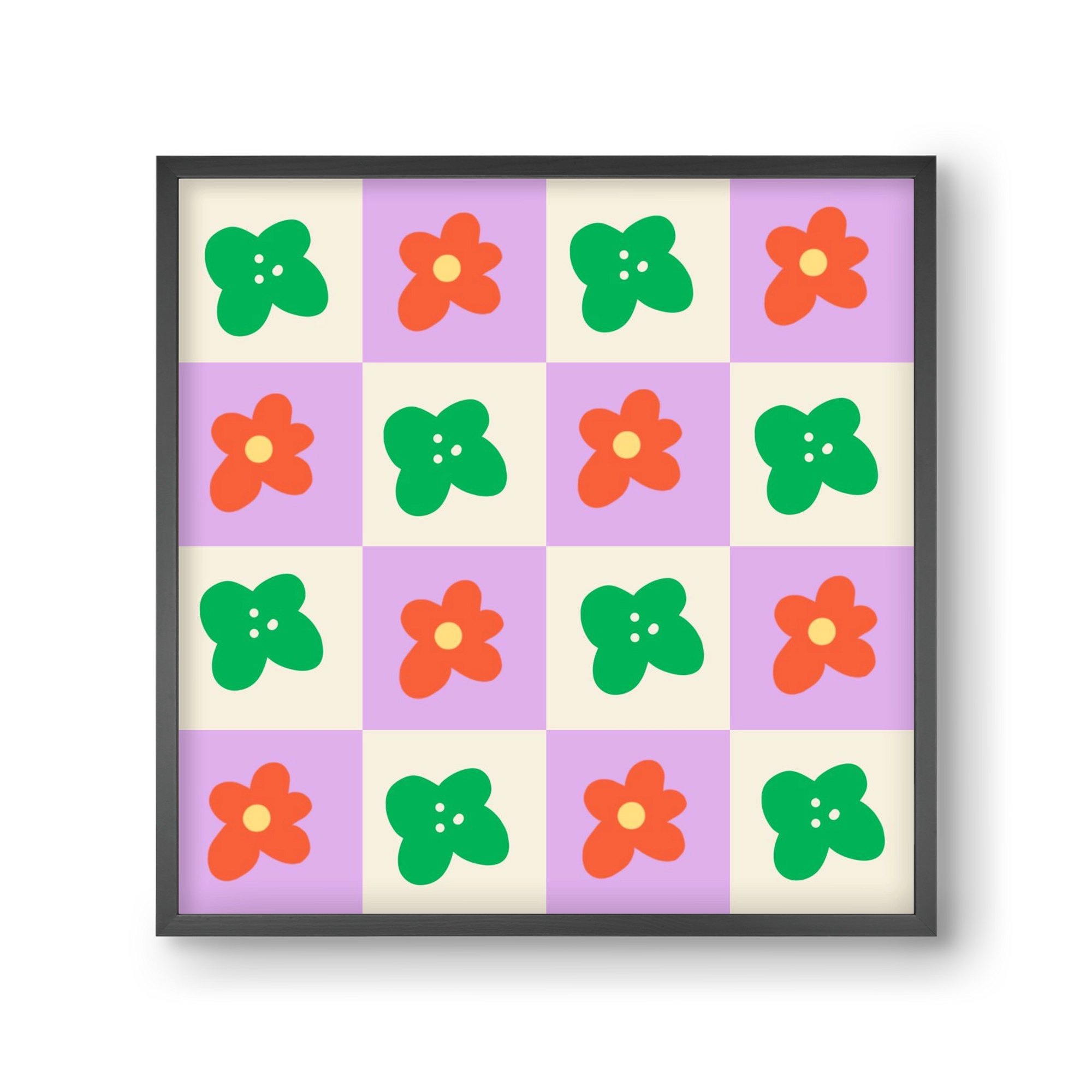 Checkered Flowers , 30x30 cm (30x30 cm), Fekete keret