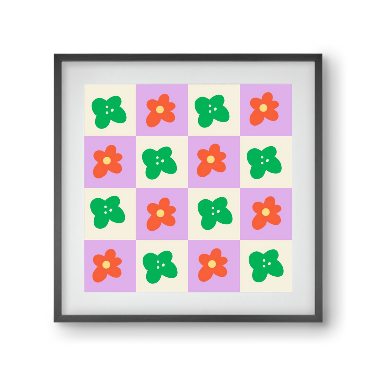 Checkered Flowers , 30x30 cm (20x20 cm), Fekete keret, paszpartuval