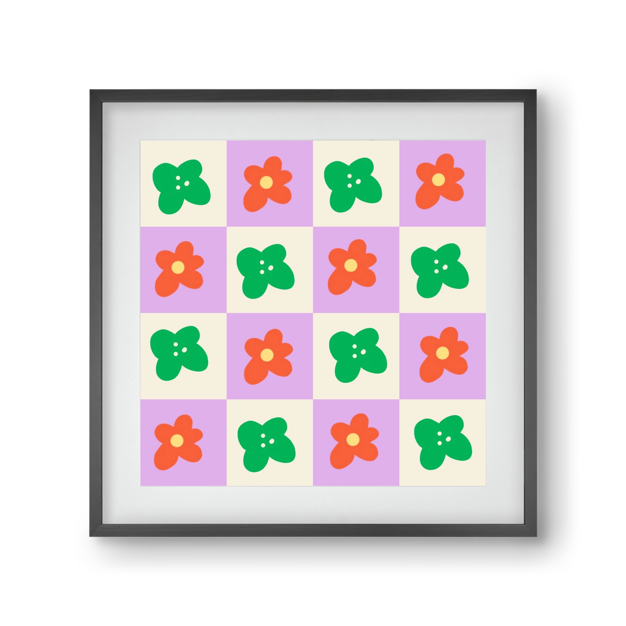 Checkered Flowers , 30x30 cm (20x20 cm), Fekete keret, paszpartuval