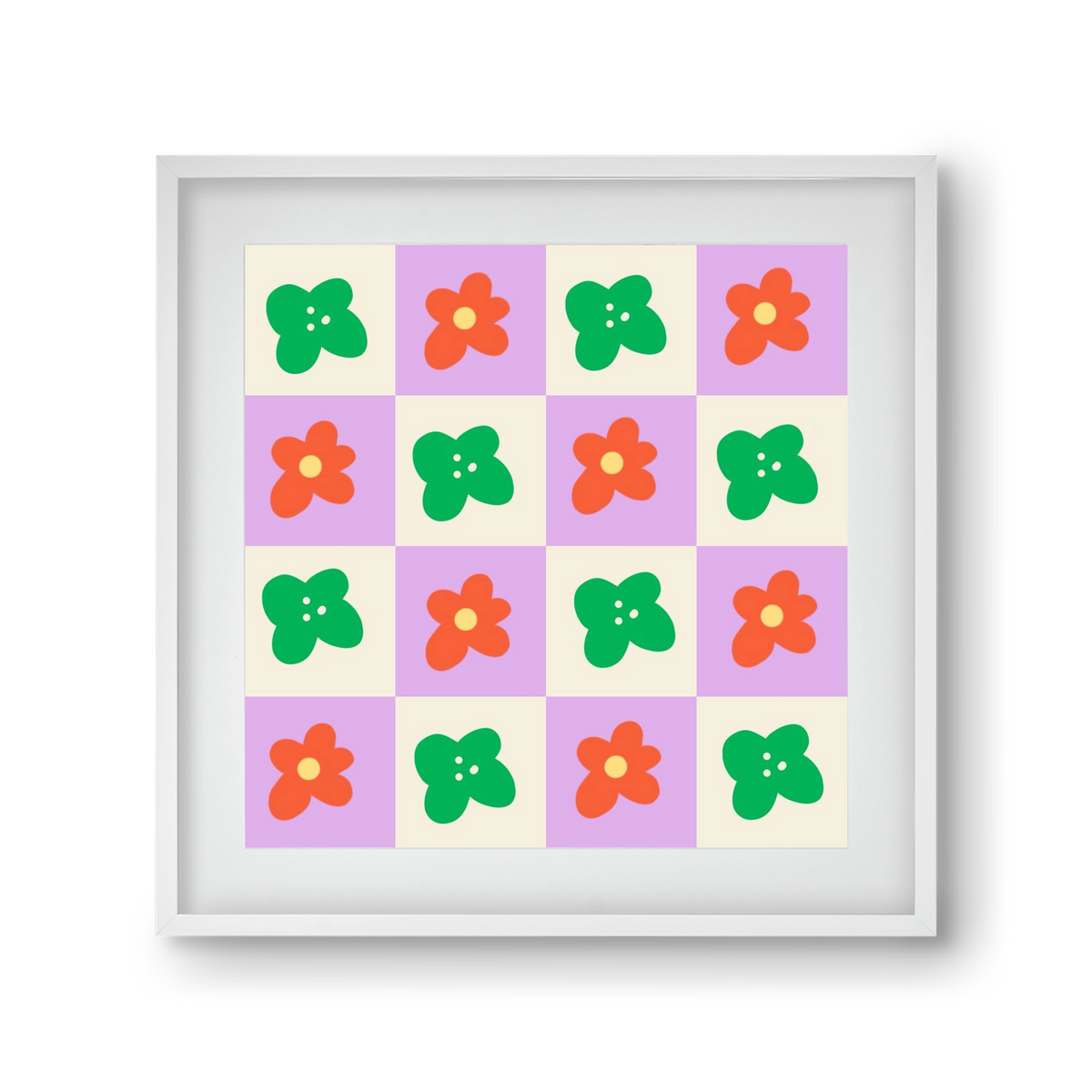 Checkered Flowers , 30x30 cm (20x20 cm), Fehér keret, paszpartuval