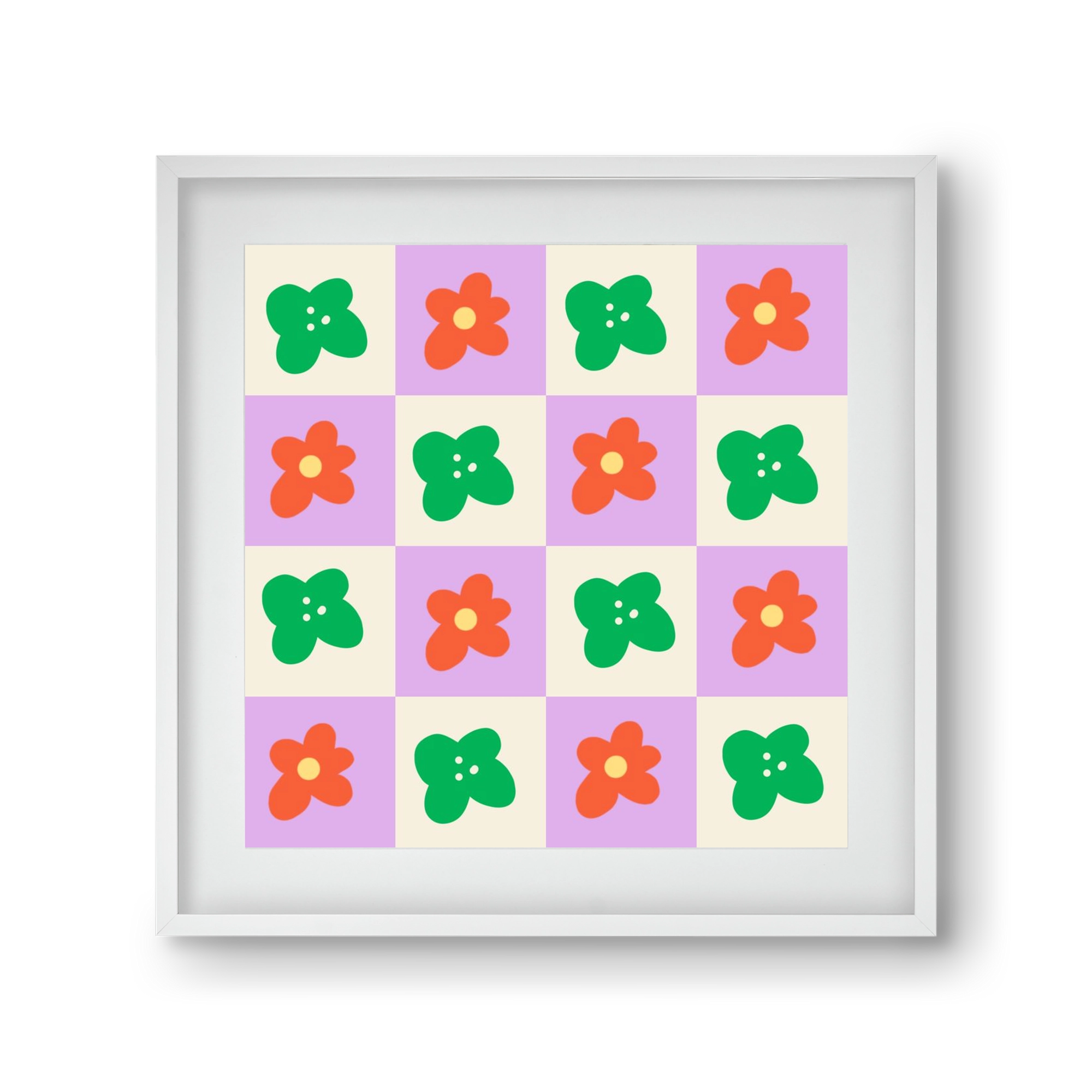 Checkered Flowers , 30x30 cm (20x20 cm), Fehér keret, paszpartuval