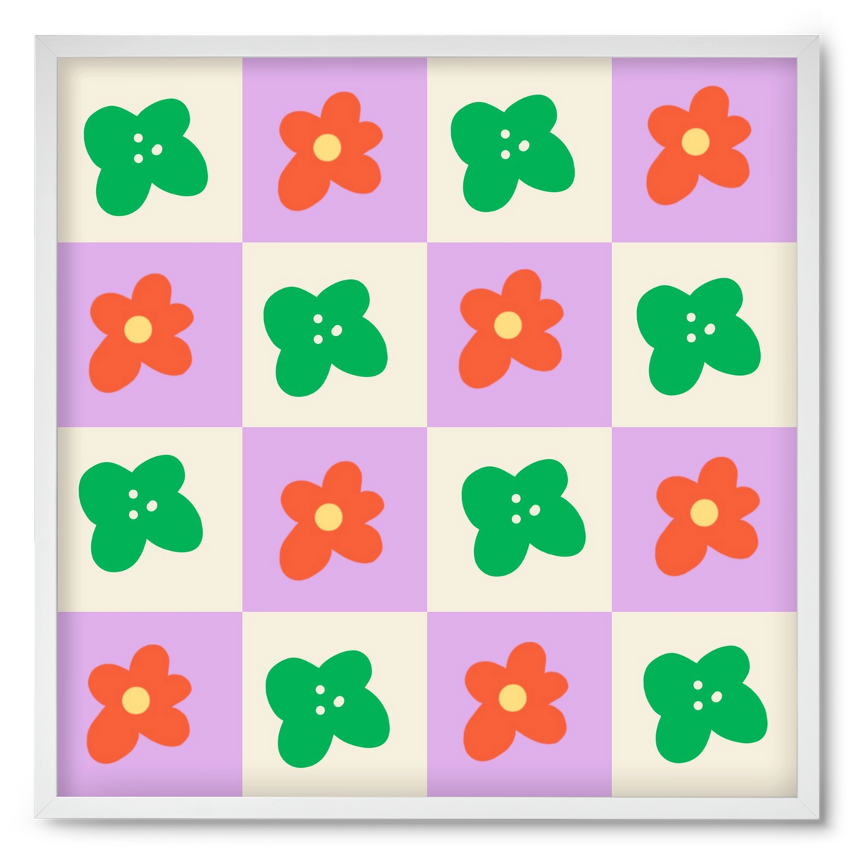Checkered Flowers , 50x50 cm (50x50 cm), Fehér keret