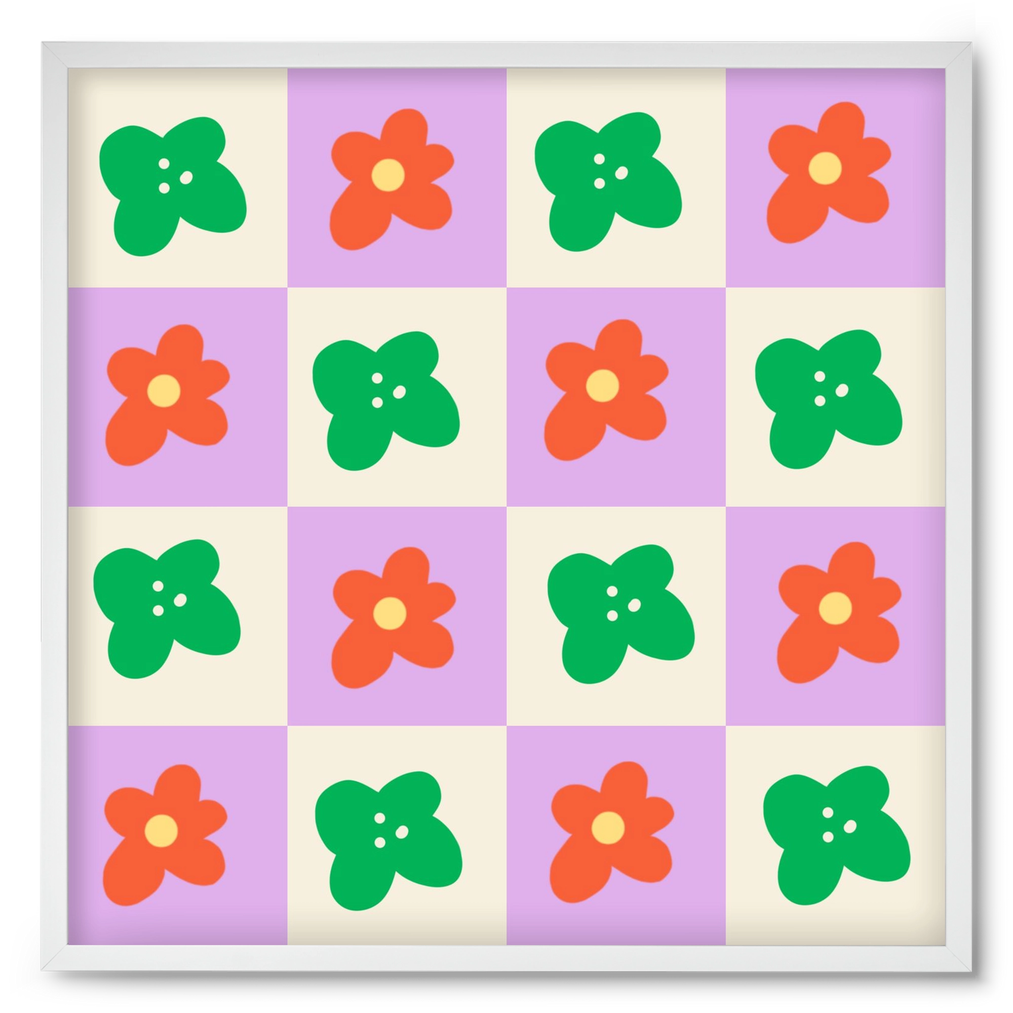 Checkered Flowers , 50x50 cm (50x50 cm), Fehér keret