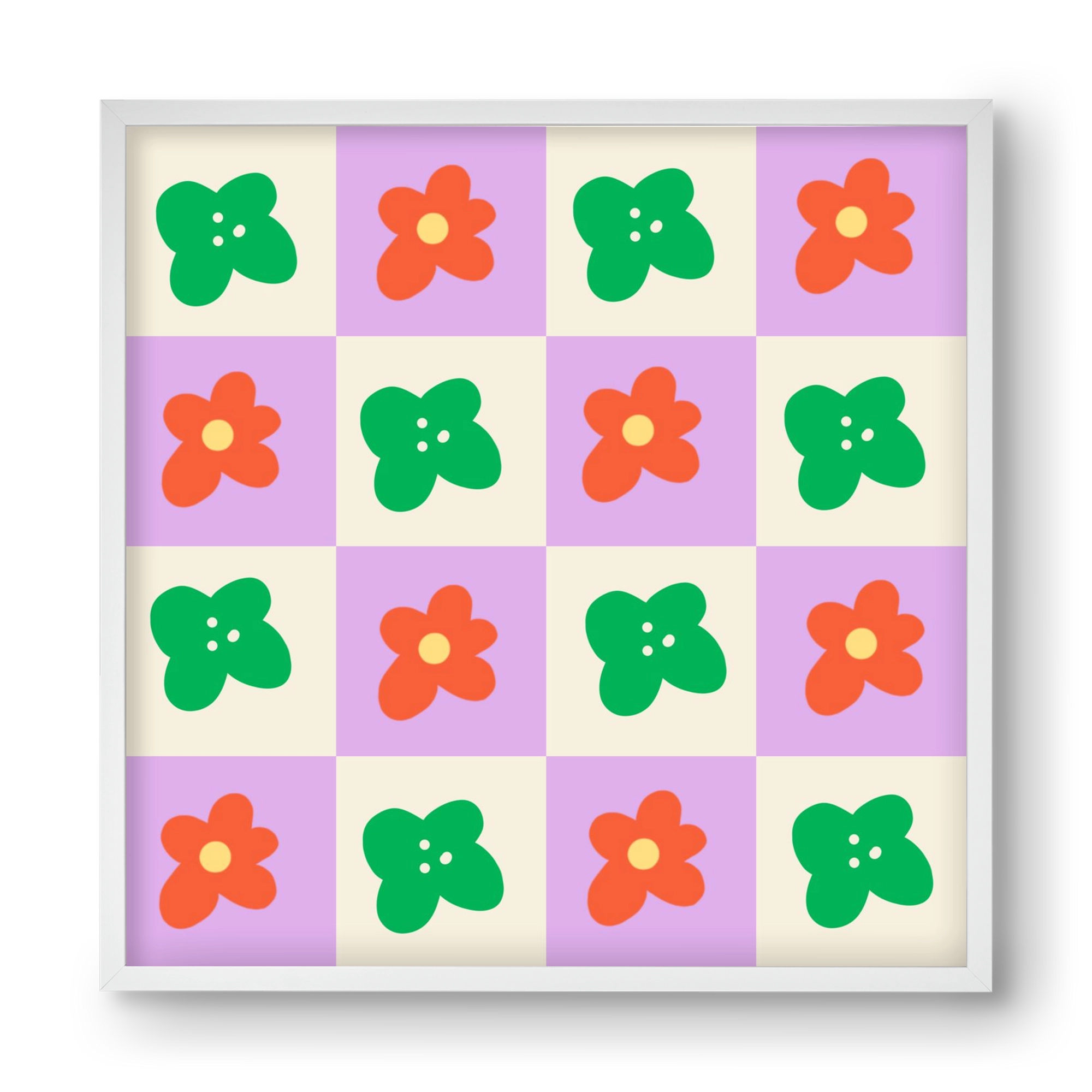 Checkered Flowers , 40x40 cm (40x40 cm), Fehér keret