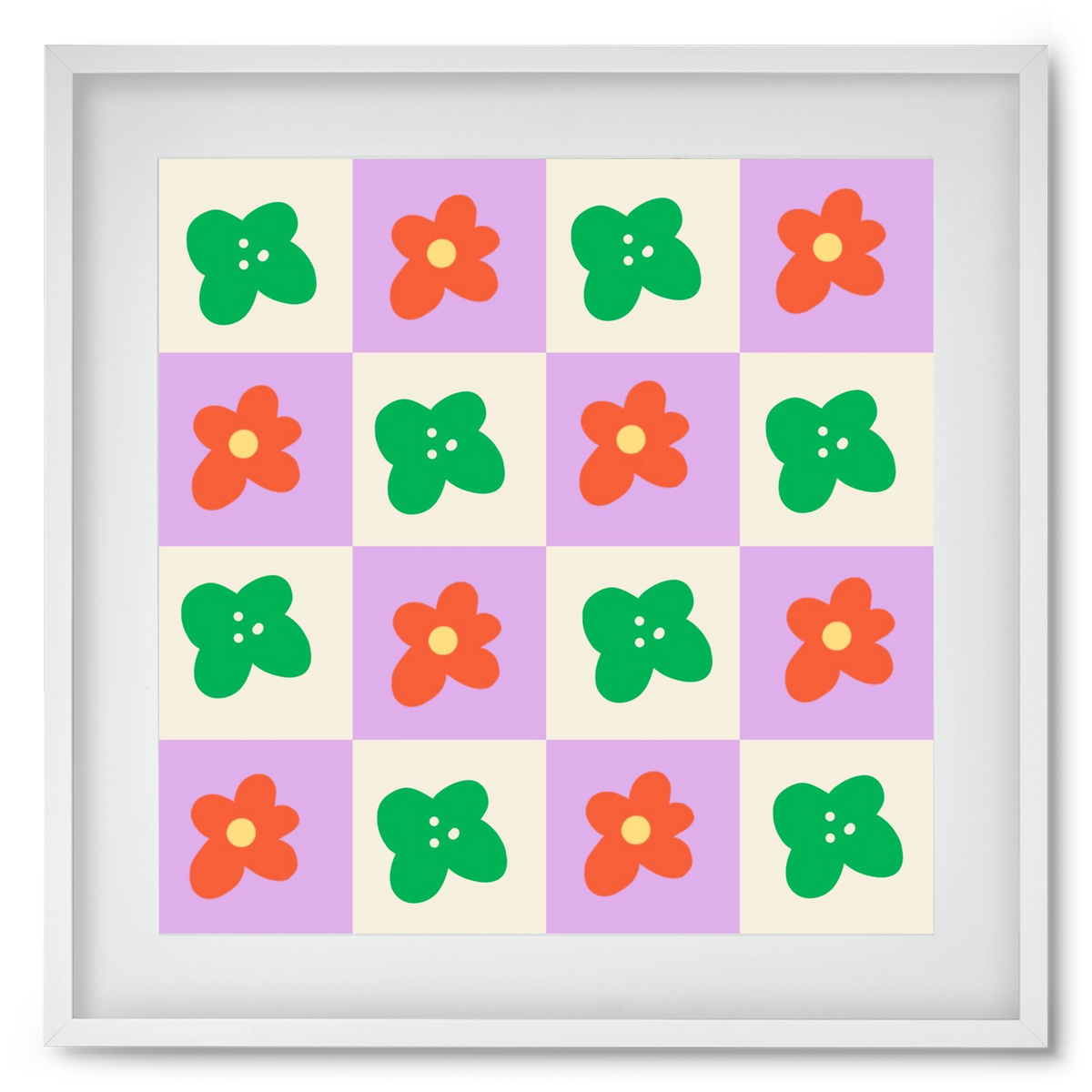 Checkered Flowers , 50x50 cm (40x40 cm), Fehér keret, paszpartuval
