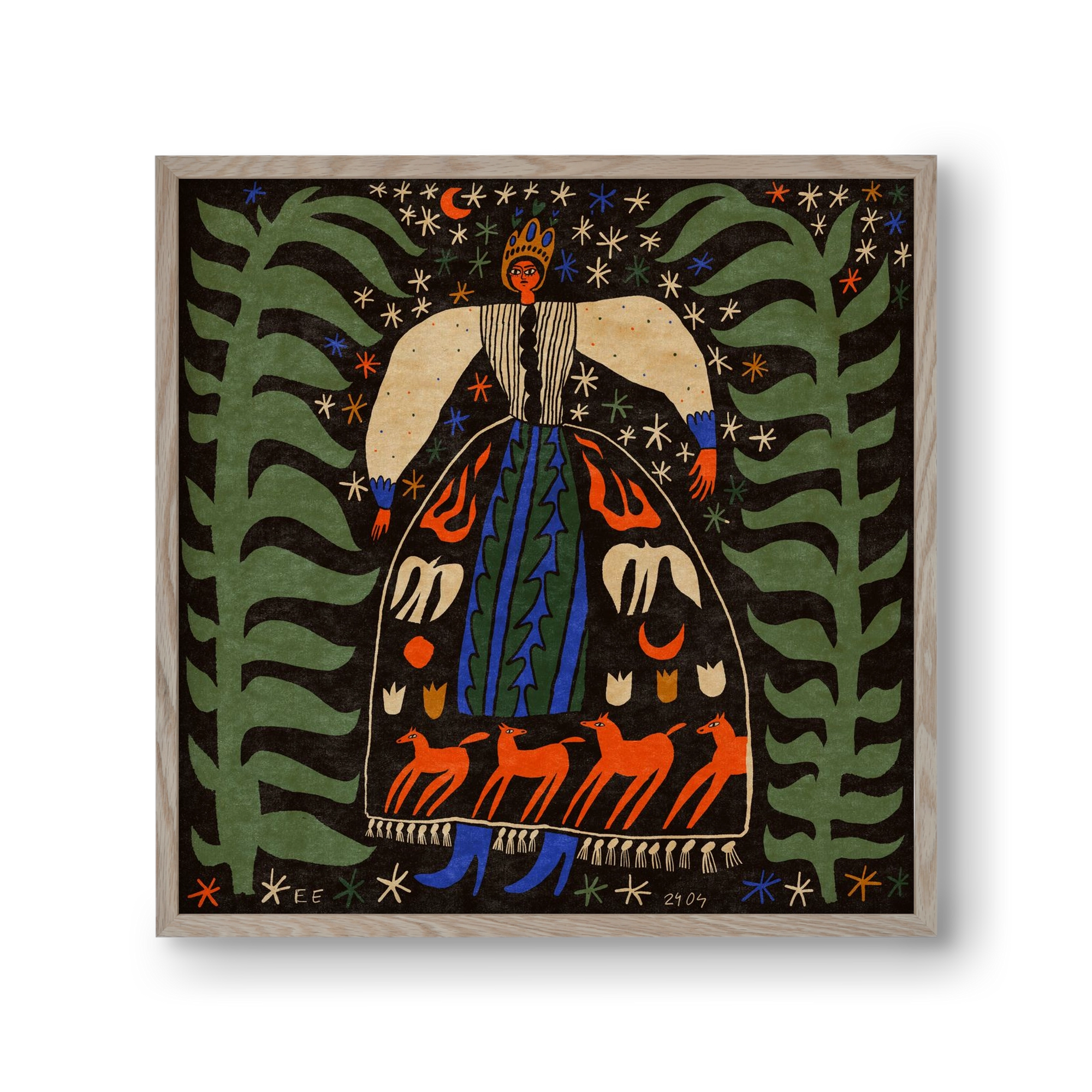 Horse skirt, 30x30 cm (30x30 cm), Tölgy keret