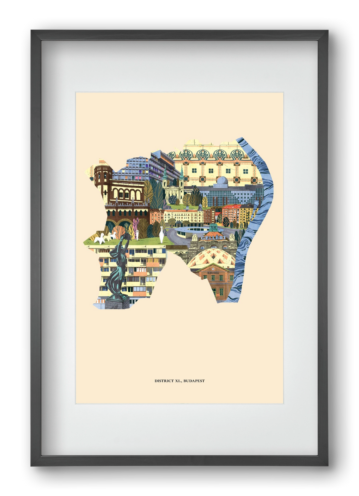 Budapest, XI. kerület, 40x60 cm (30x45 cm), Fekete keret, paszpartuval