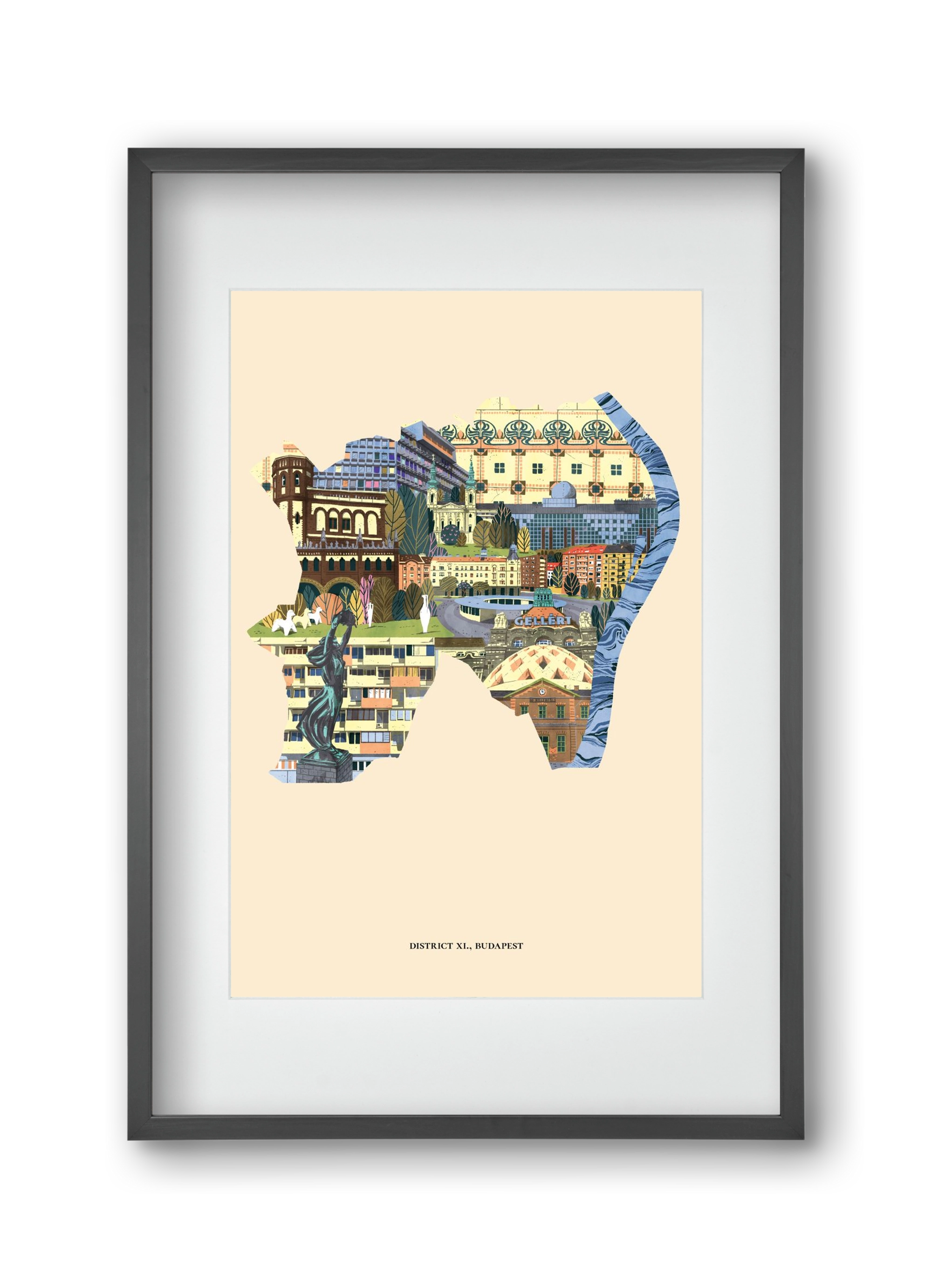 Budapest, XI. kerület, 30x45 cm (20x30 cm), Fekete keret, paszpartuval