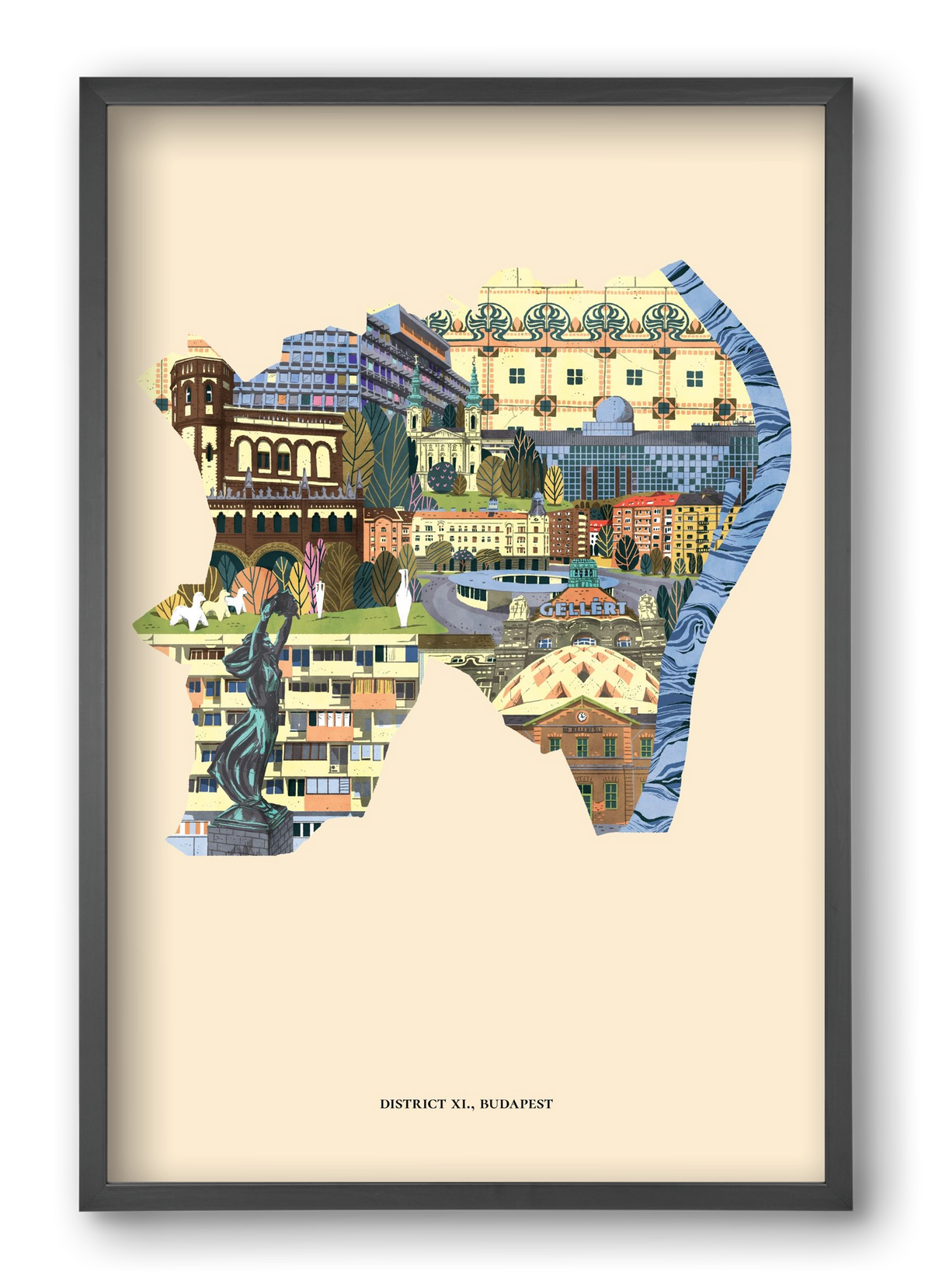 Budapest, XI. kerület, 40x60 cm (40x60 cm), Fekete keret