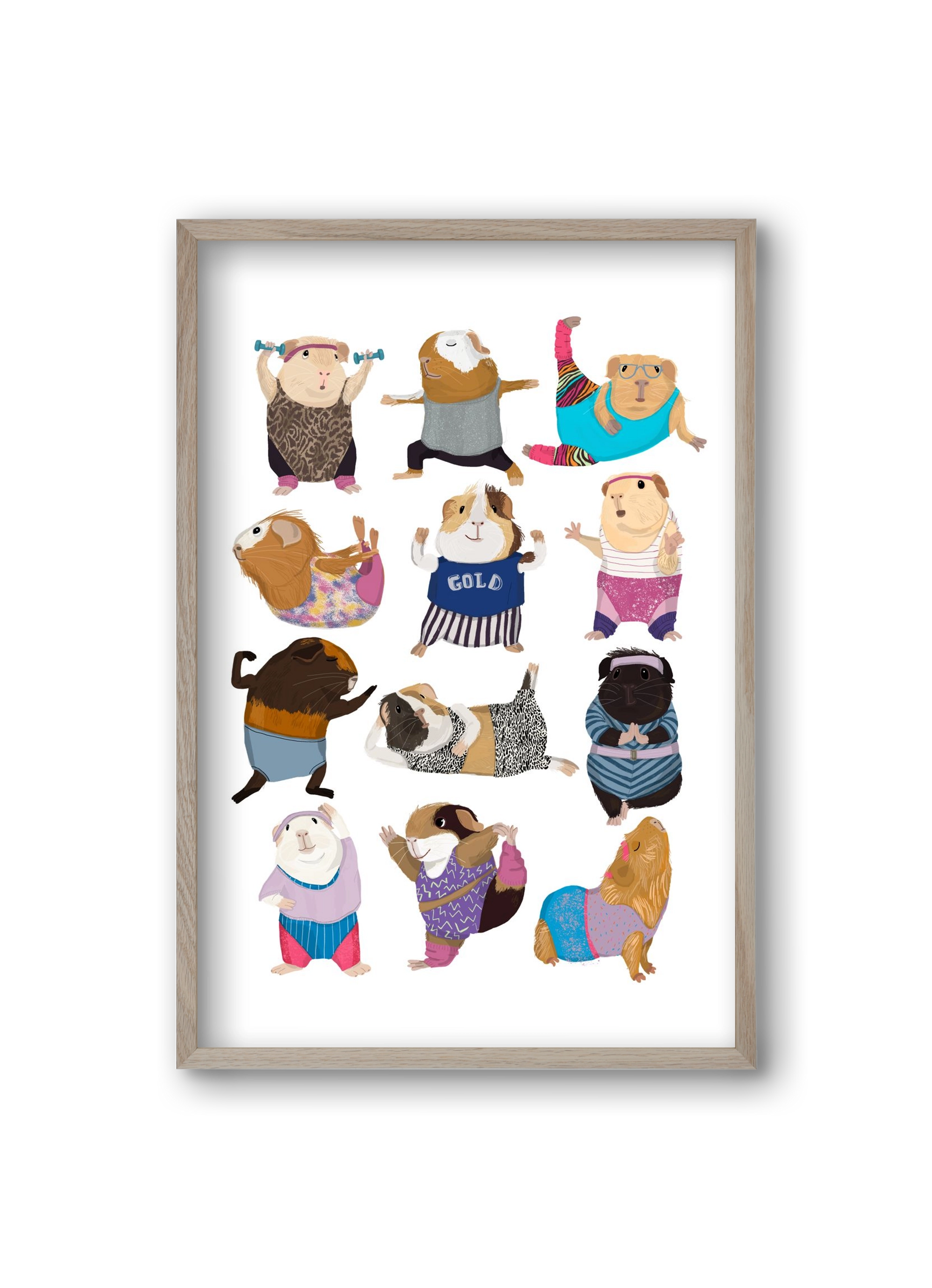 Guinea Pigs doing Aerobic, 20x30 cm (20x30 cm), Tölgy keret