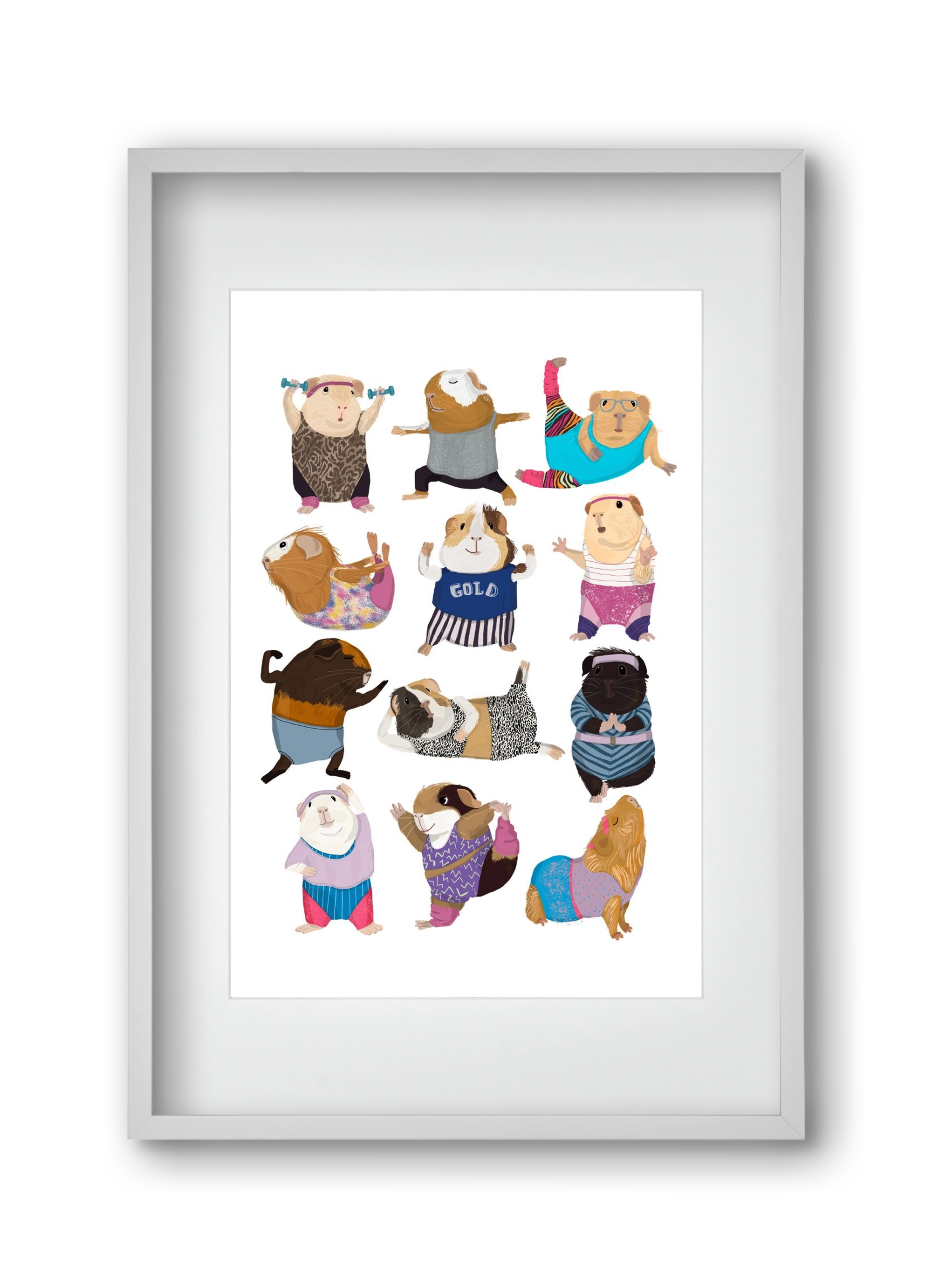 Guinea Pigs doing Aerobic, 30x45 cm (20x30 cm), Fehér keret, paszpartuval
