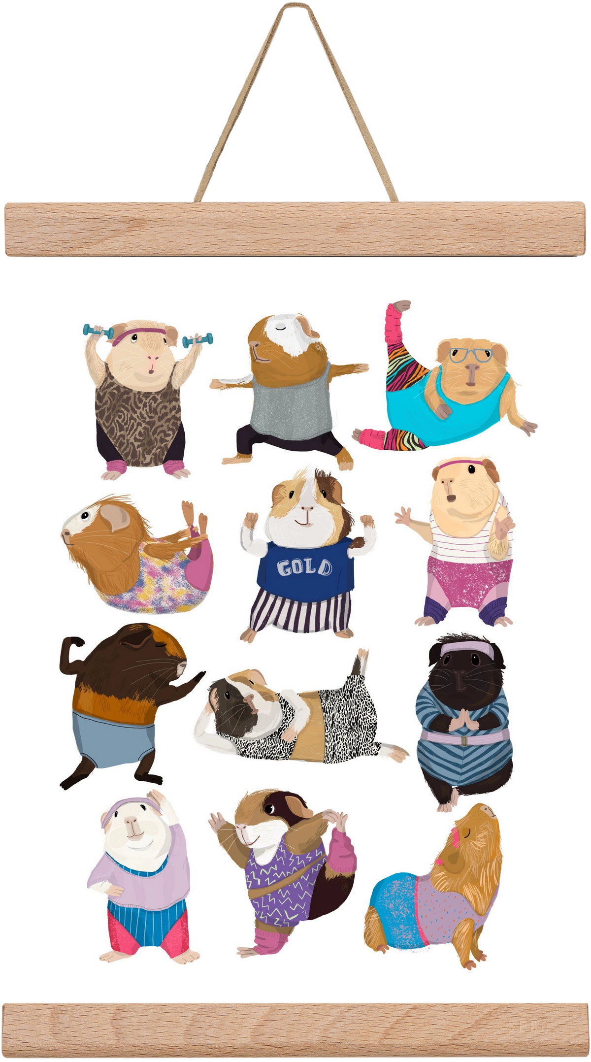 Guinea Pigs doing Aerobic, 20x30 cm (20x30 cm), Tölgy akasztó