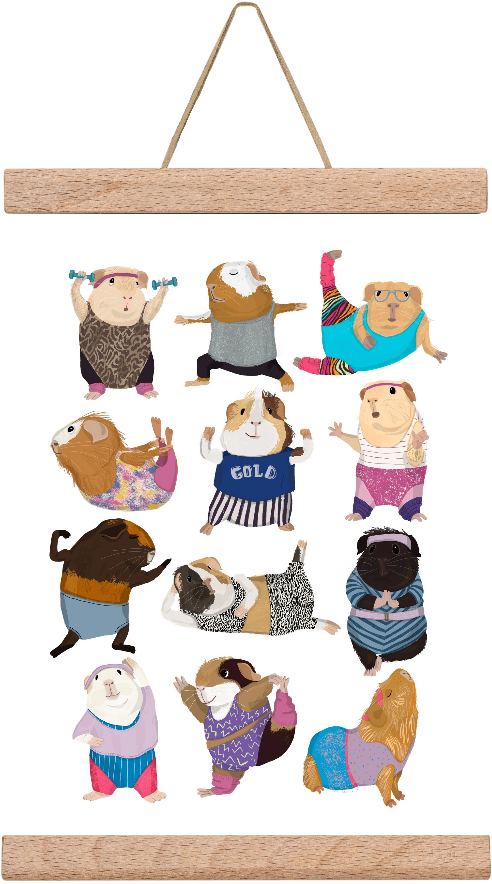 Guinea Pigs doing Aerobic, 20x30 cm (20x30 cm), Tölgy akasztó