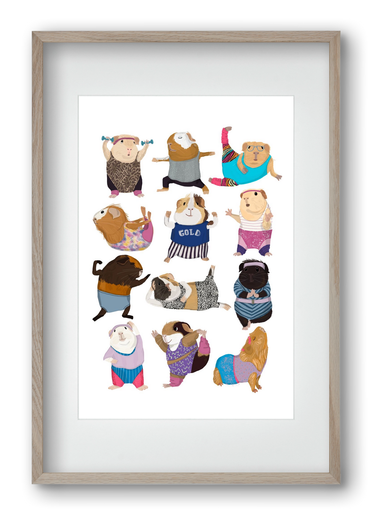 Guinea Pigs doing Aerobic, 40x60 cm (30x45 cm), Tölgy keret, paszpartuval