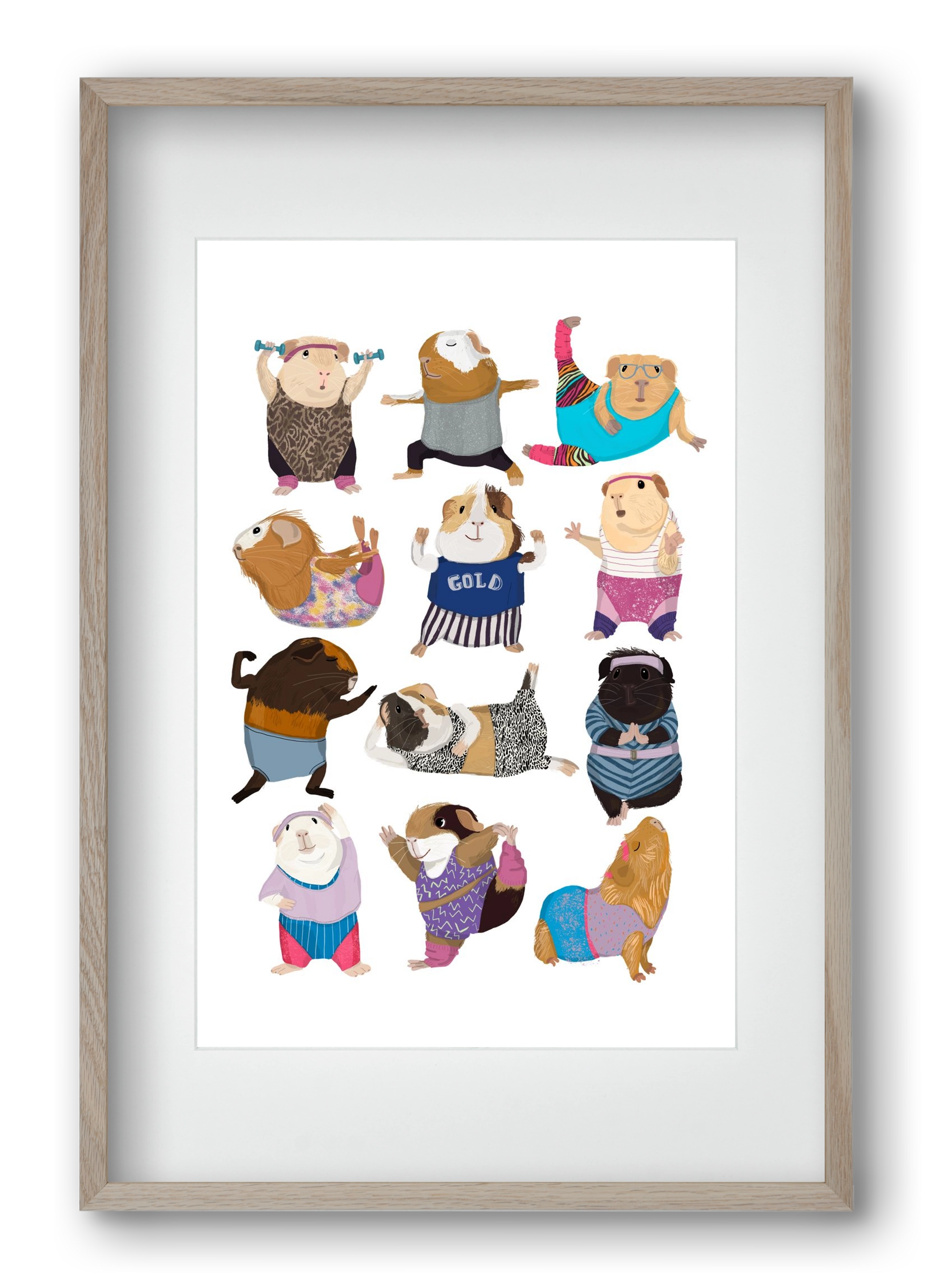 Guinea Pigs doing Aerobic, 40x60 cm (30x45 cm), Tölgy keret, paszpartuval