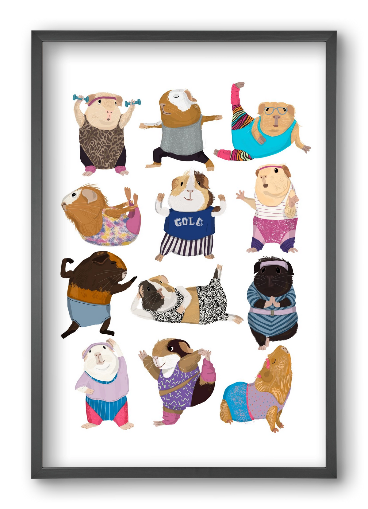 Guinea Pigs doing Aerobic, 40x60 cm (40x60 cm), Fekete keret