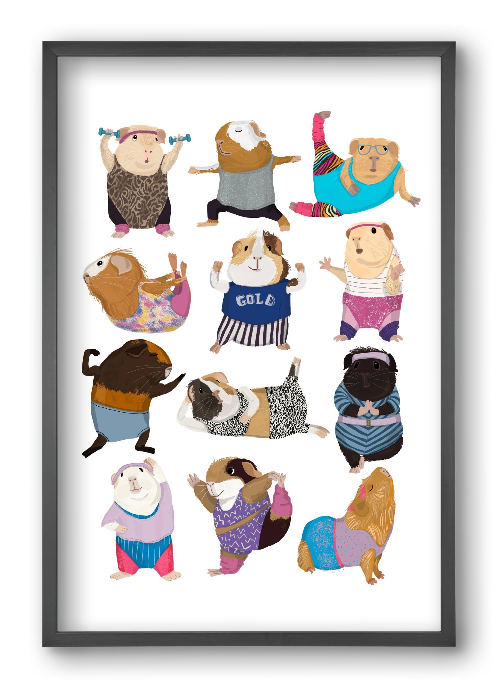 Guinea Pigs doing Aerobic, 40x60 cm (40x60 cm), Fekete keret