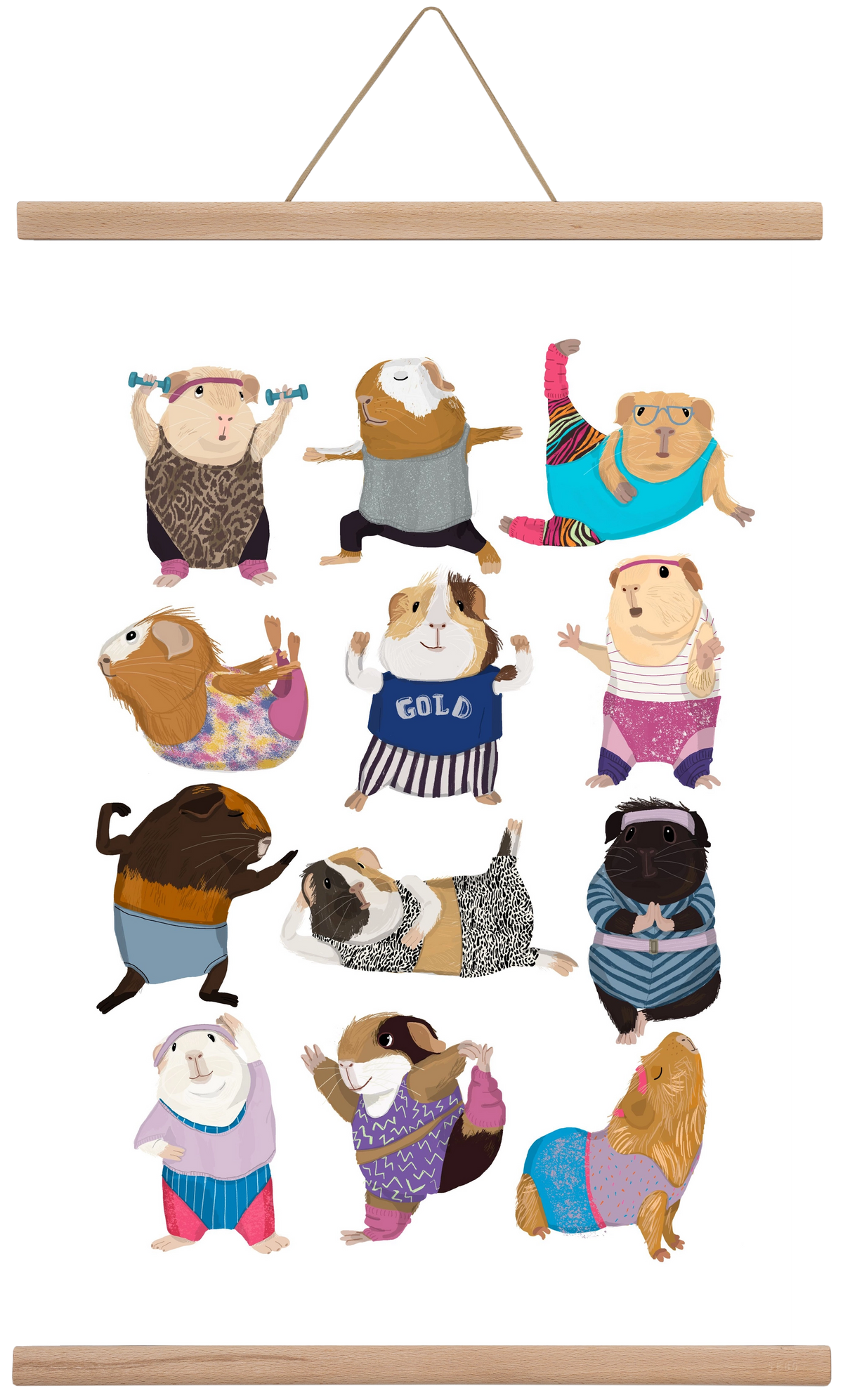 Guinea Pigs doing Aerobic, 40x60 cm (40x60 cm), Tölgy akasztó