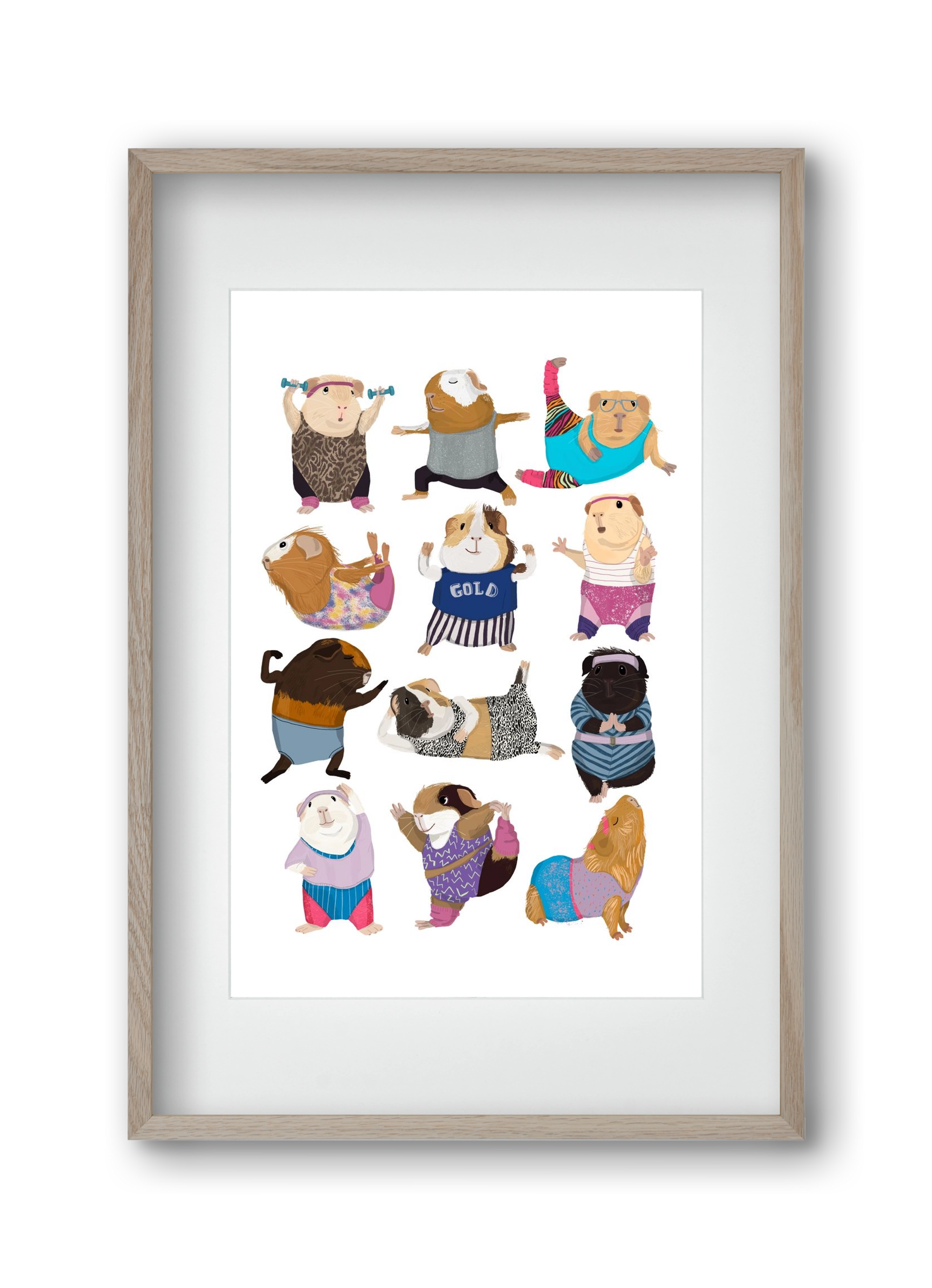 Guinea Pigs doing Aerobic, 30x45 cm (20x30 cm), Tölgy keret, paszpartuval