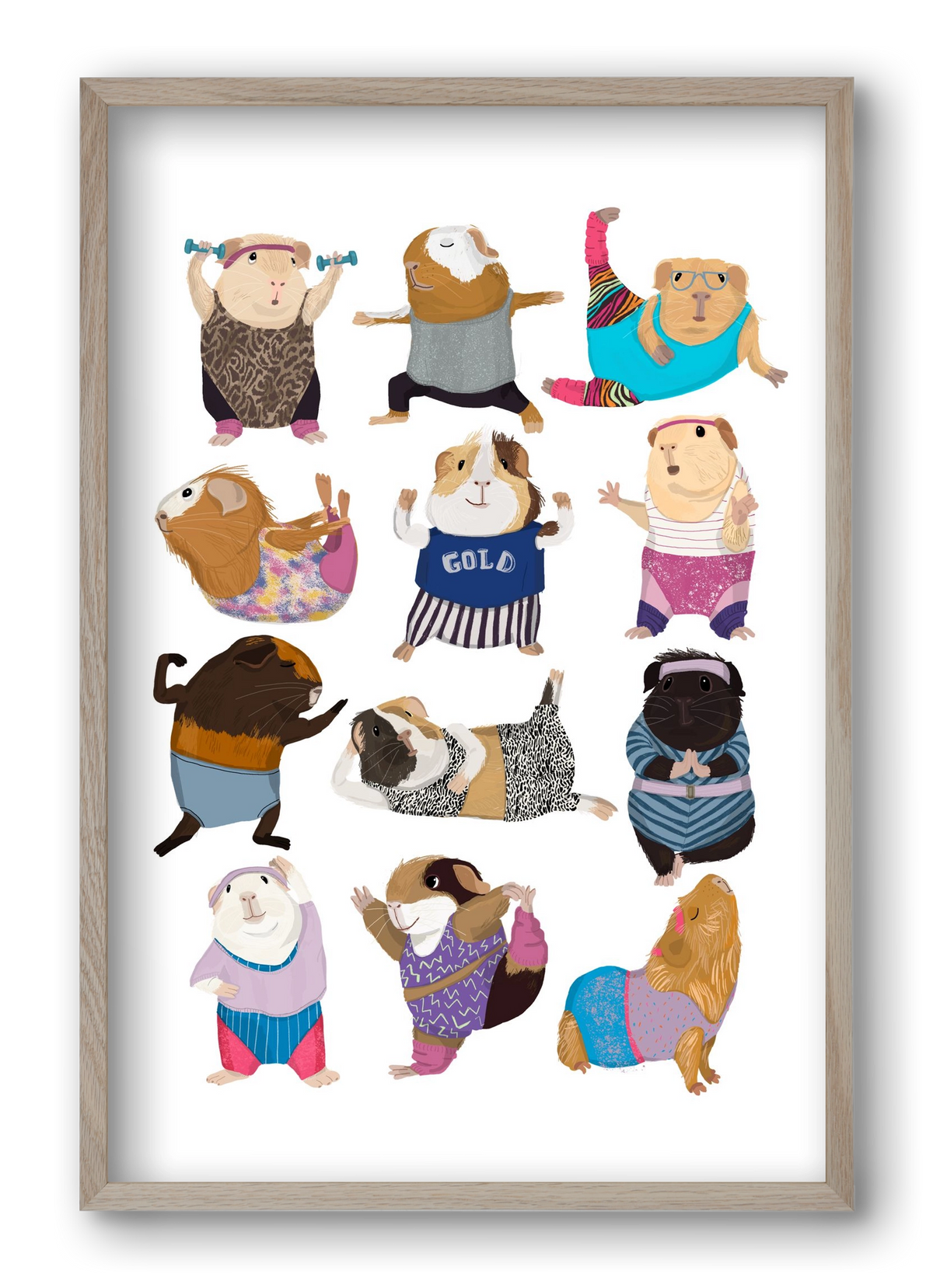 Guinea Pigs doing Aerobic, 40x60 cm (40x60 cm), Tölgy keret