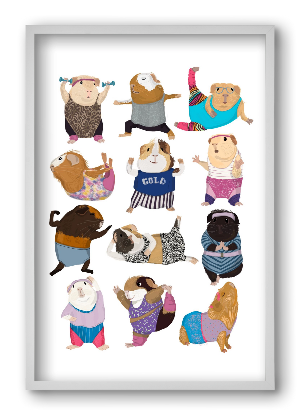 Guinea Pigs doing Aerobic, 40x60 cm (40x60 cm), Fehér keret