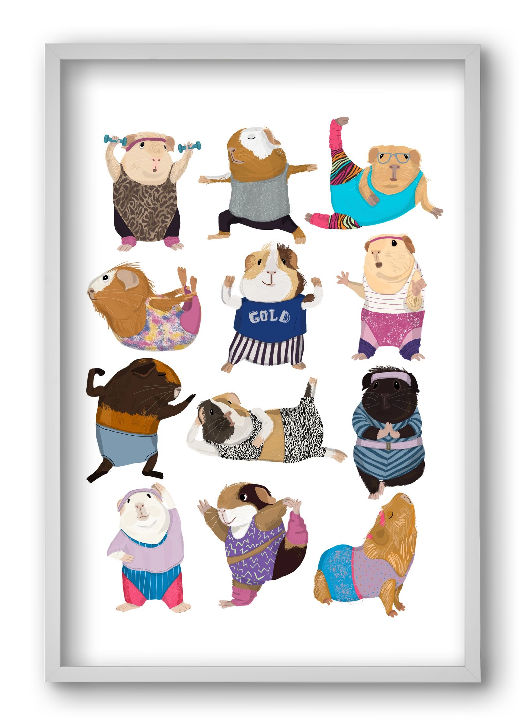 Guinea Pigs doing Aerobic, 40x60 cm (40x60 cm), Fehér keret