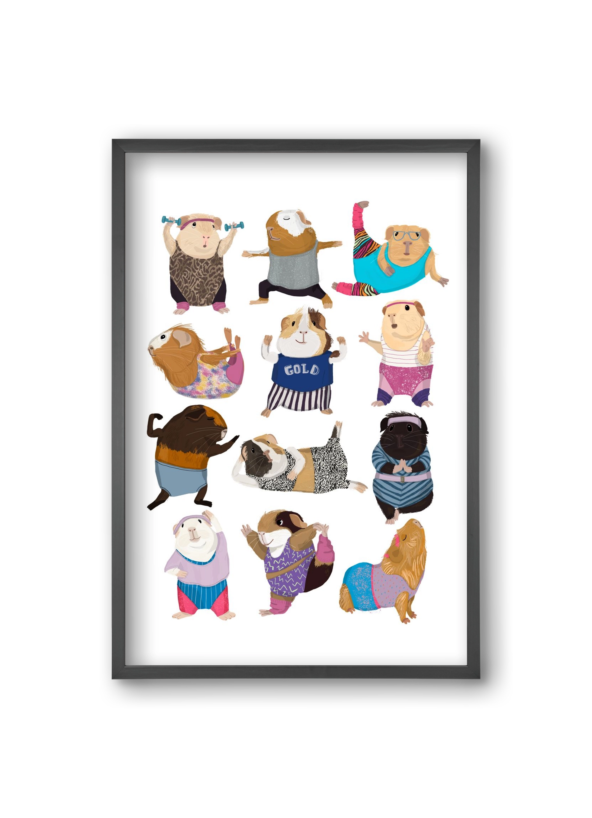 Guinea Pigs doing Aerobic, 20x30 cm (20x30 cm), Fekete keret