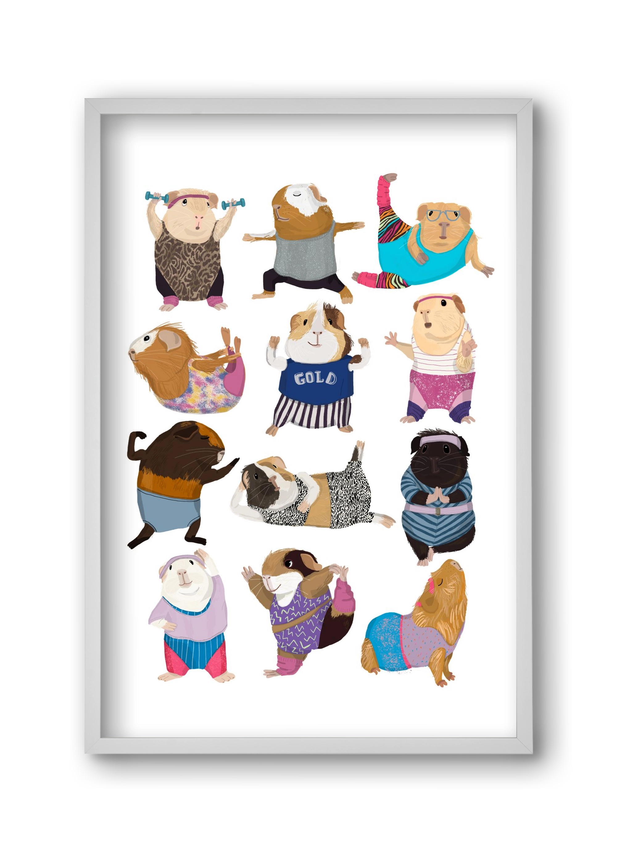 Guinea Pigs doing Aerobic, 30x45 cm (30x45 cm), Fehér keret
