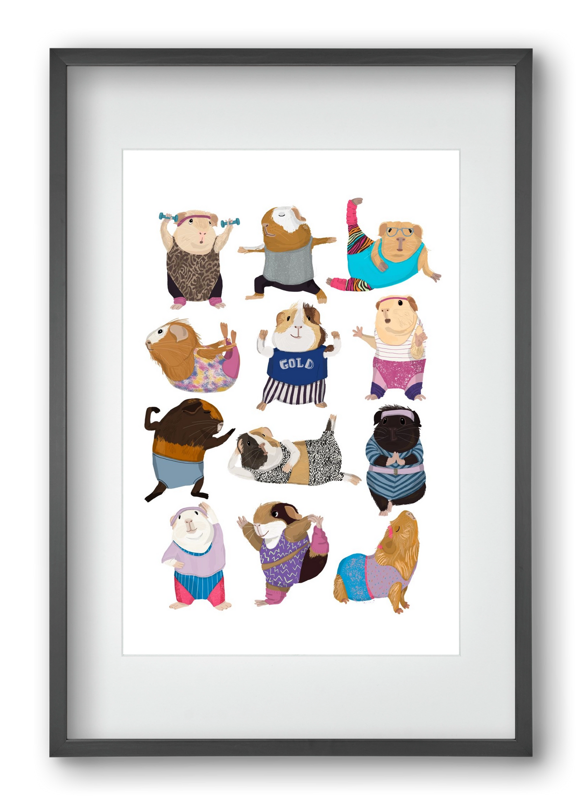 Guinea Pigs doing Aerobic, 40x60 cm (30x45 cm), Fekete keret, paszpartuval