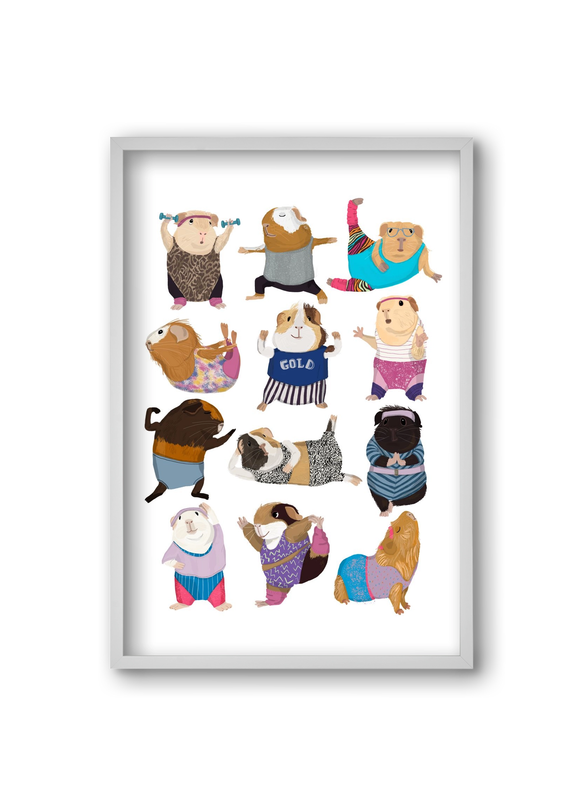 Guinea Pigs doing Aerobic, 20x30 cm (20x30 cm), Fehér keret
