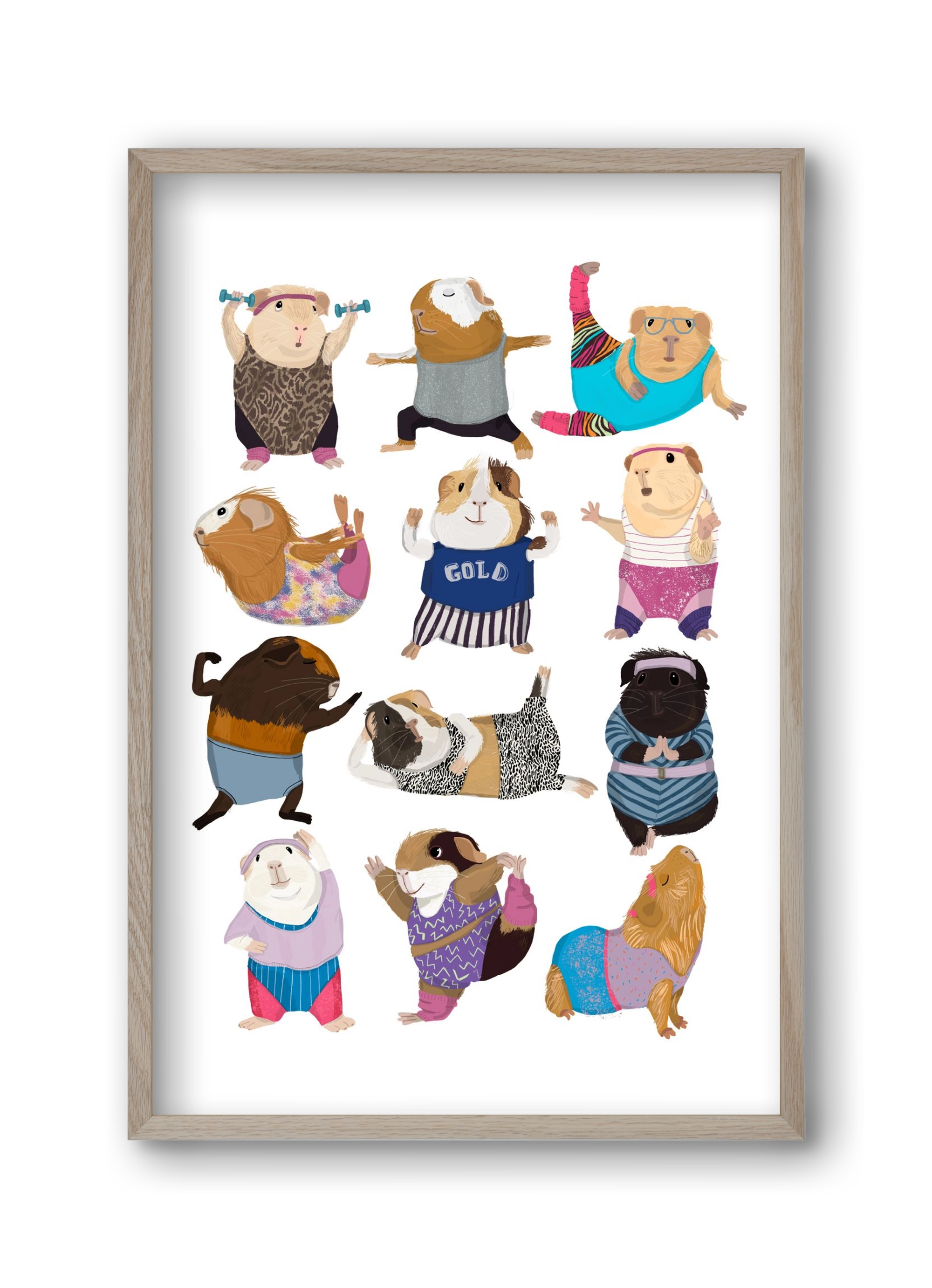 Guinea Pigs doing Aerobic, 30x45 cm (30x45 cm), Tölgy keret